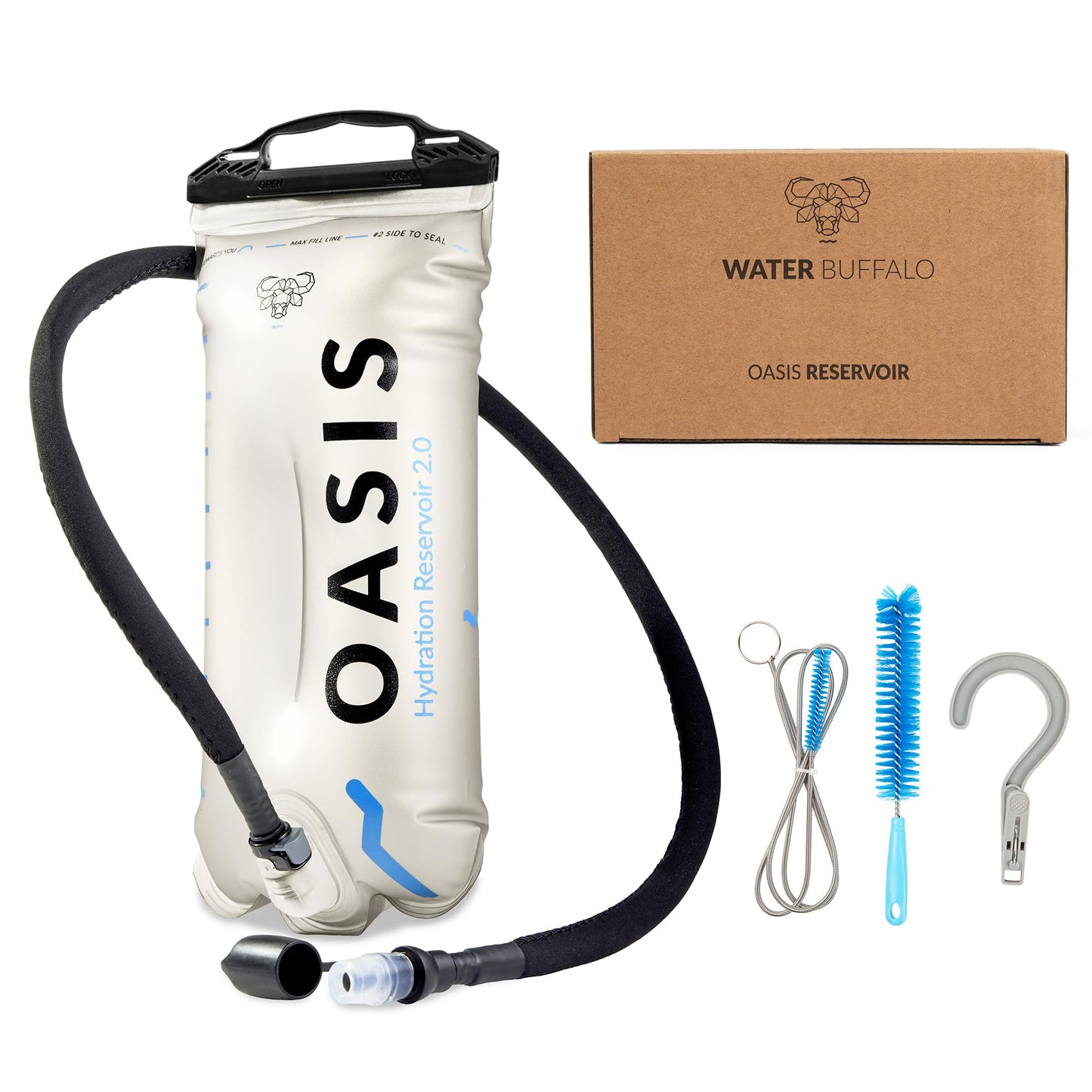 Water Buffalo Oasis Hydration Bladder – 3L Water Bladder for Hiking Backpack, Leakproof Design with Insulated Hose & High-Flow Bite Valve
