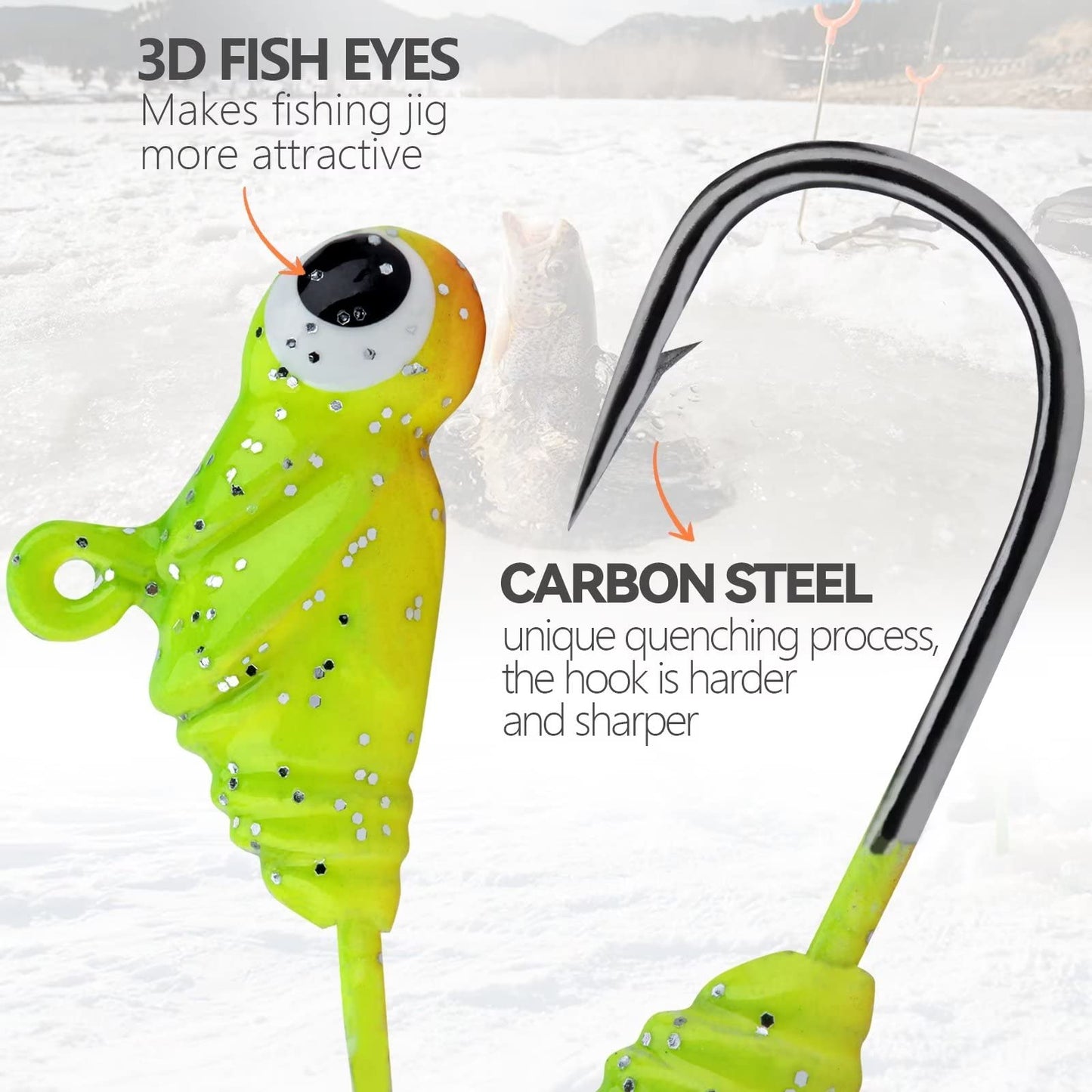 THKFISH Ice Fishing Jigs Kit Ice Fishing Lures for Walleye Perch Jigs Heads for Ice Fishing Tackle Panfish Crappie Jigs 50PCS/31PCS