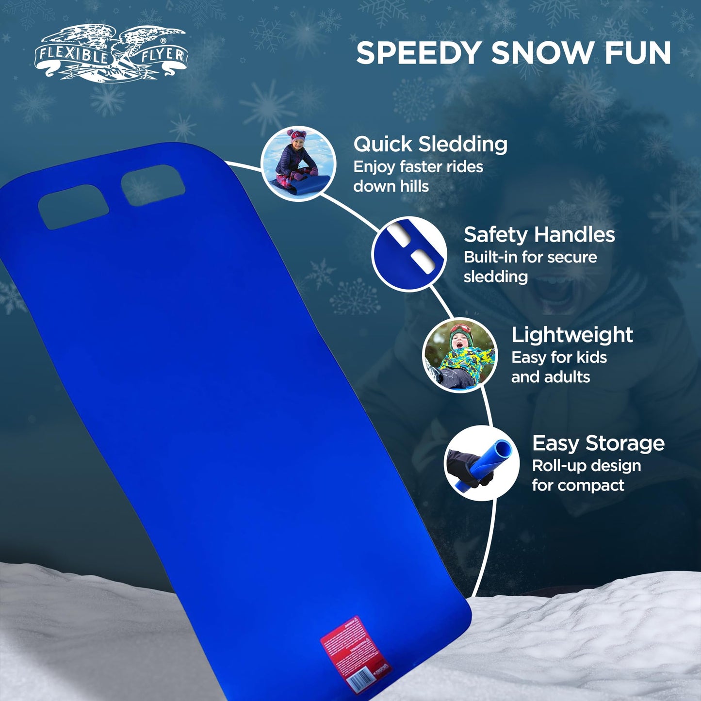Flexible Flyer 611 Flying Carpet Lightweight Roll Up Snow Sled Portable Rolling Snow Slider, Blue