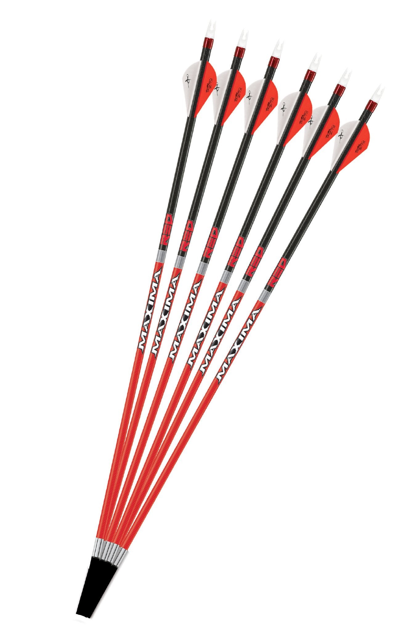 Carbon Express Maxima RED Fletched Carbon Arrows with Dynamic Spine Control and Blazer Vanes, 6-Pack, Available in 250(.400 Spine) & 350(.350 Spine)