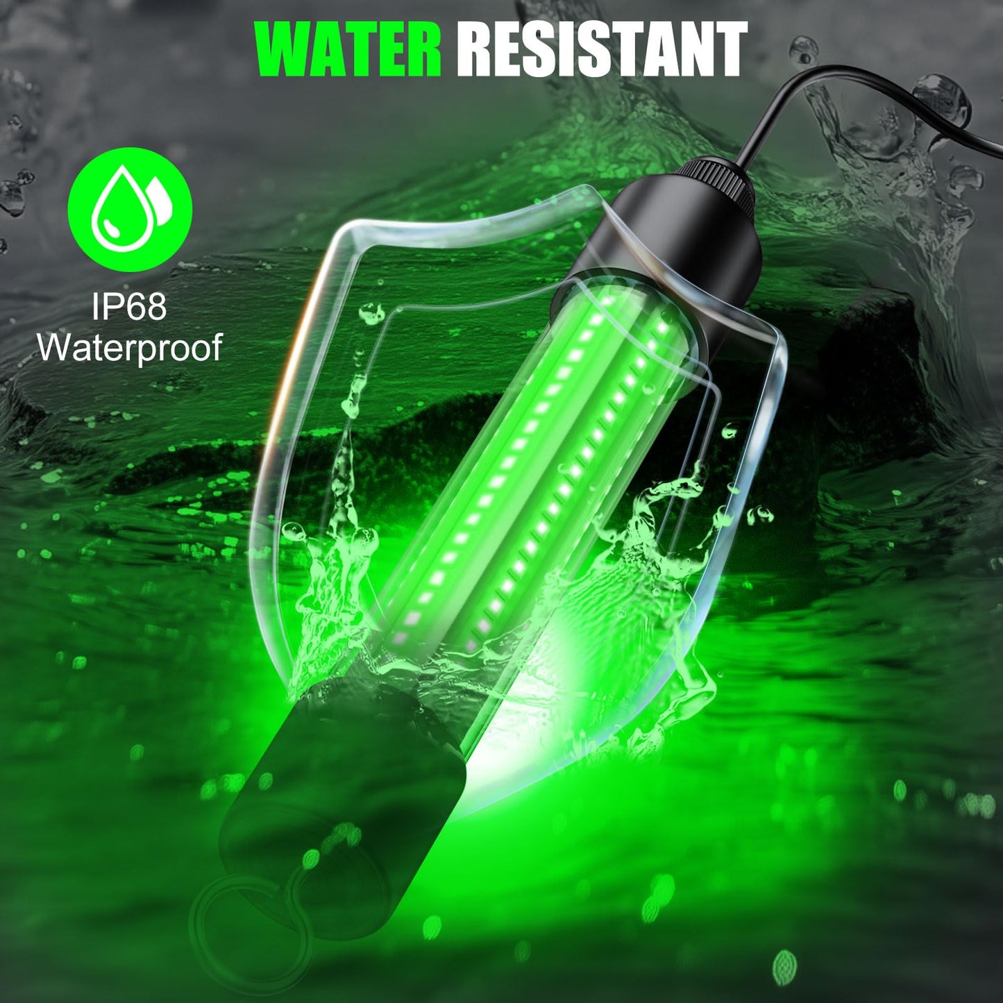 Underwater Fishing Light Compatible for Milwaukee 18V Battery,LED Green Light for 30W IP68 3000 Lumens Fish Attracting, Night Fishing for Docks Boats or Kayaks(no Battery)