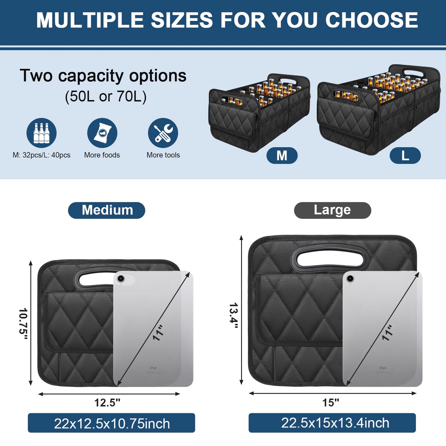 Deosk Car Trunk Organizer for SUV, Car Organizers and Storage with 6 Pocket, Car Accessories for Women/Men 50LWaterproof Polyester Trunk Organizer, Black