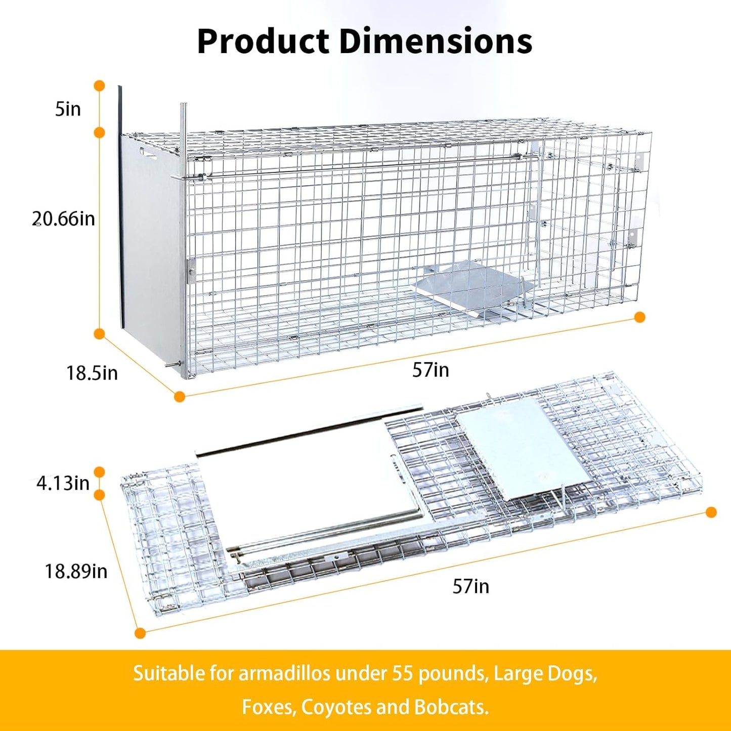 57" Large Humane Live Animal Trap,Collapsible Large Animal Catcher Cage,Cage Traps for Large Dogs up to 55 pounds,Foxes,Coyotes,Bobcat,Similar Sized Animals