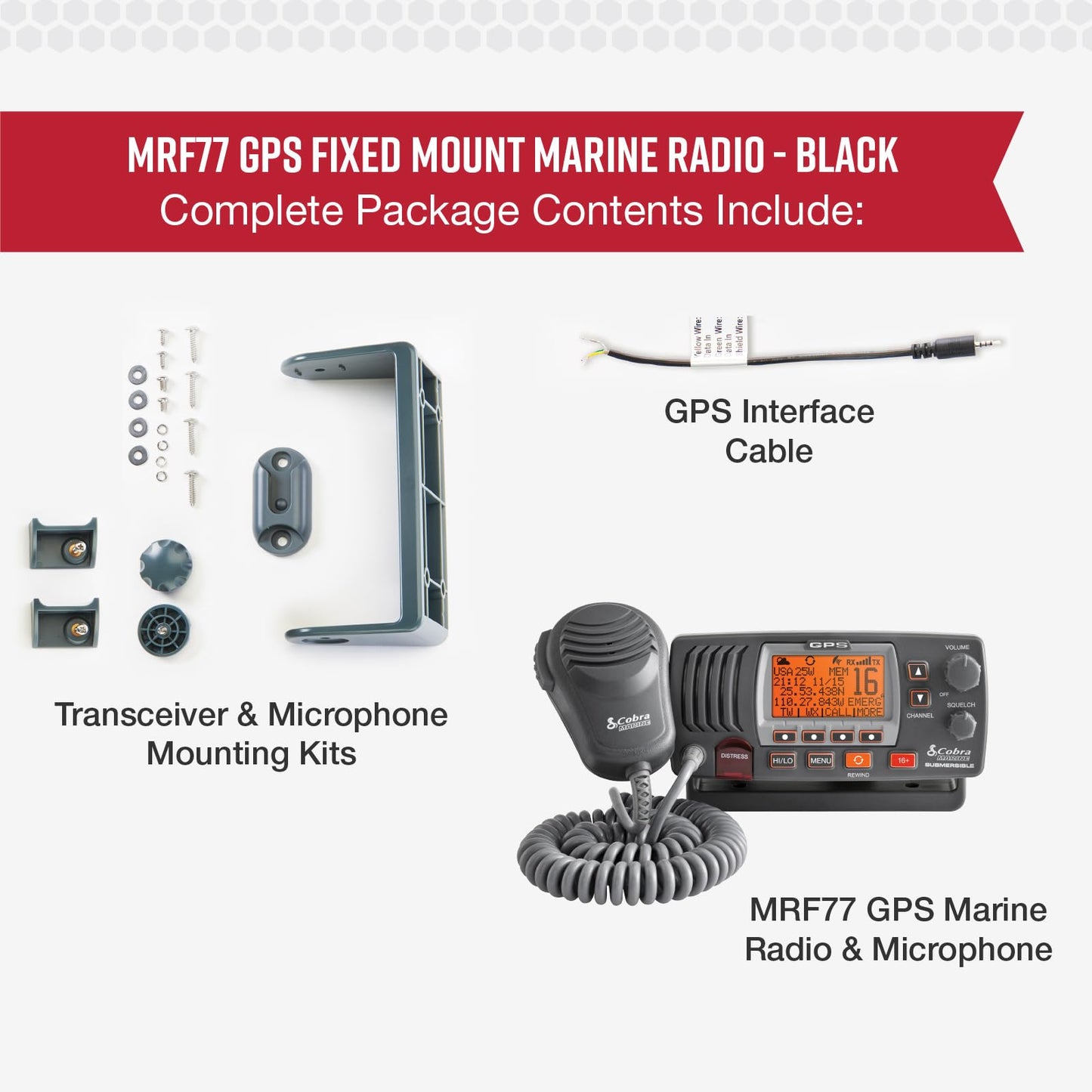 Cobra MR F77B GPS Fixed Mount VHF Marine Radio – 25 Watt VHF, Built-In GPS Receiver, Submersible, LCD Display, Noise Cancelling Mic, NOAA Weather, Signal Strength Meter, Scan Channels, Black/Grey