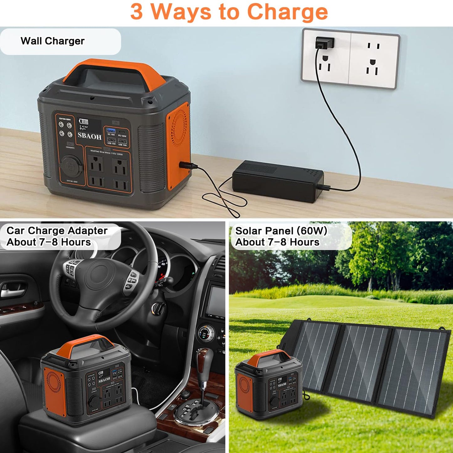 Portable Power Station, 300W 296Wh Solar Generator Quick Charge / 110V AC Outlets/DC Ports and LED Flashlight, Lithium Battery Backup for Home Outdoor Travel Camping Blackout blue