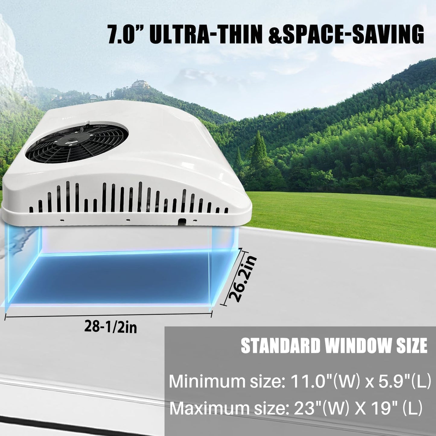 12V Roof RV Air Conditioner | Heat and Cool |- Treeligo Electric Rooftop AC Unit dc Appliances for RV Camper Truck Semi-truck Mini Van Marine Car