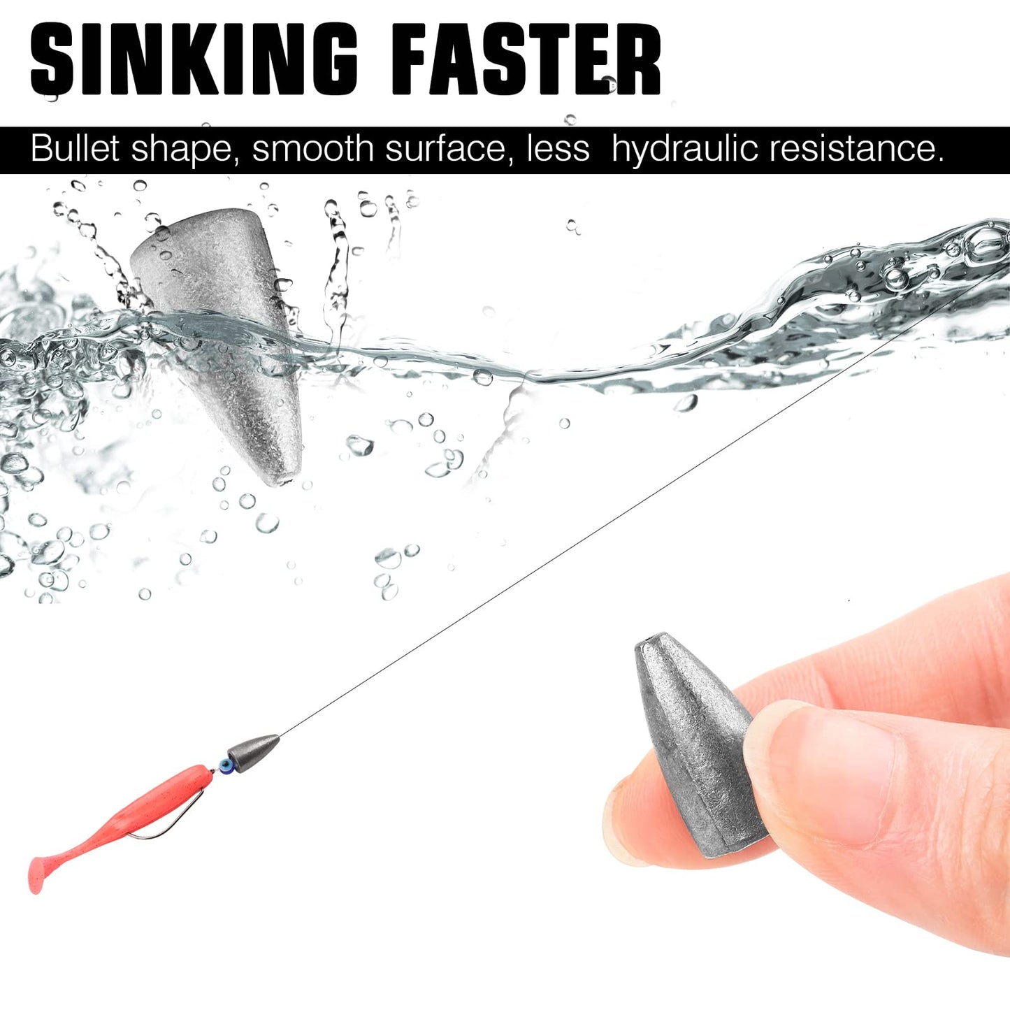 AMYSPORTS Bullet Drop Weights Sinkers Kit Saltwater Removable Fishing Sinkers Tackle Lead Bass Fishing Sinkers Shot Casting Freshwater