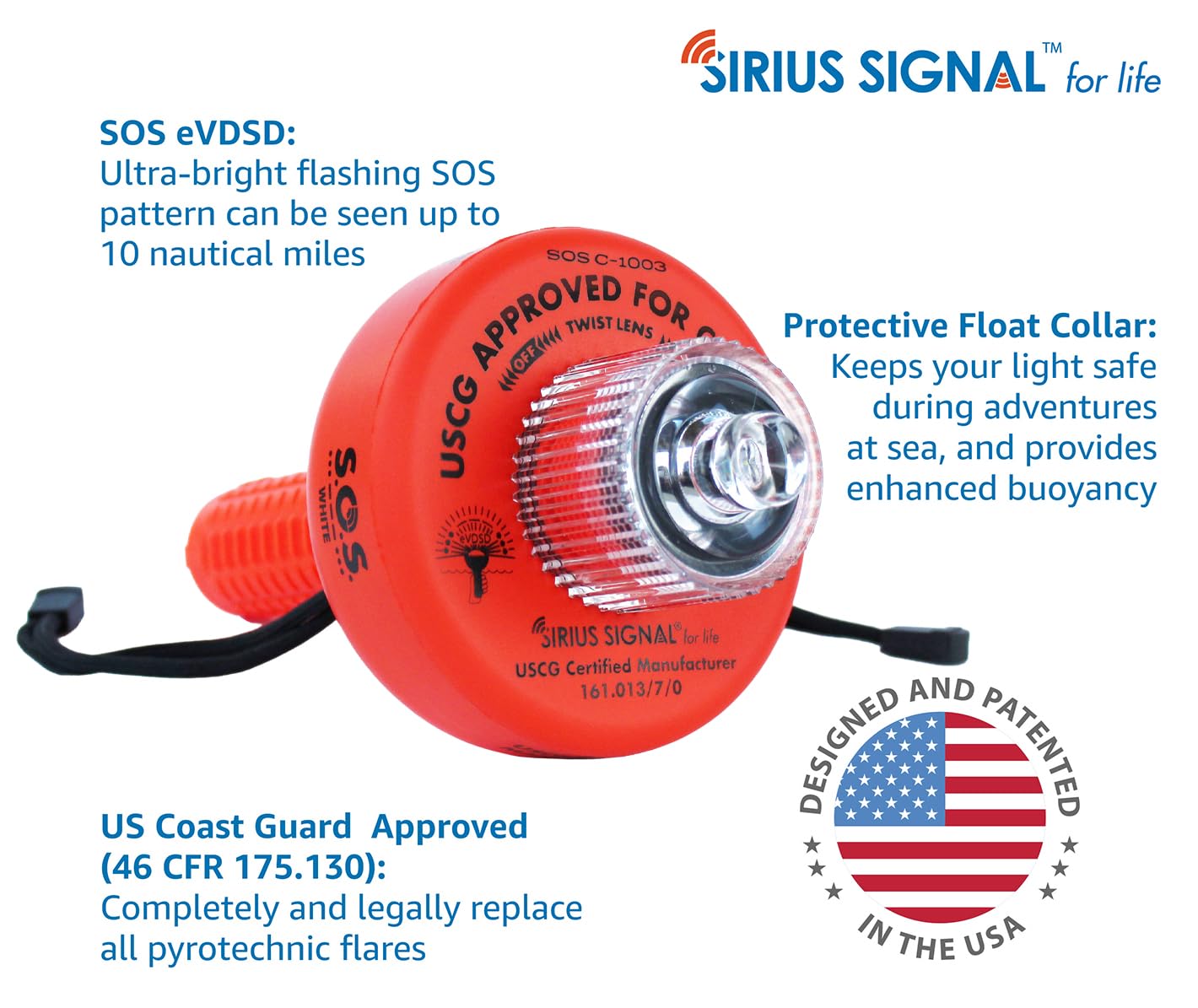 Sirius Signal C-1003 SOS LED Distress Signal - Electronic Flare Replacement, USCG Approved, Includes Daytime Flag & Whistle