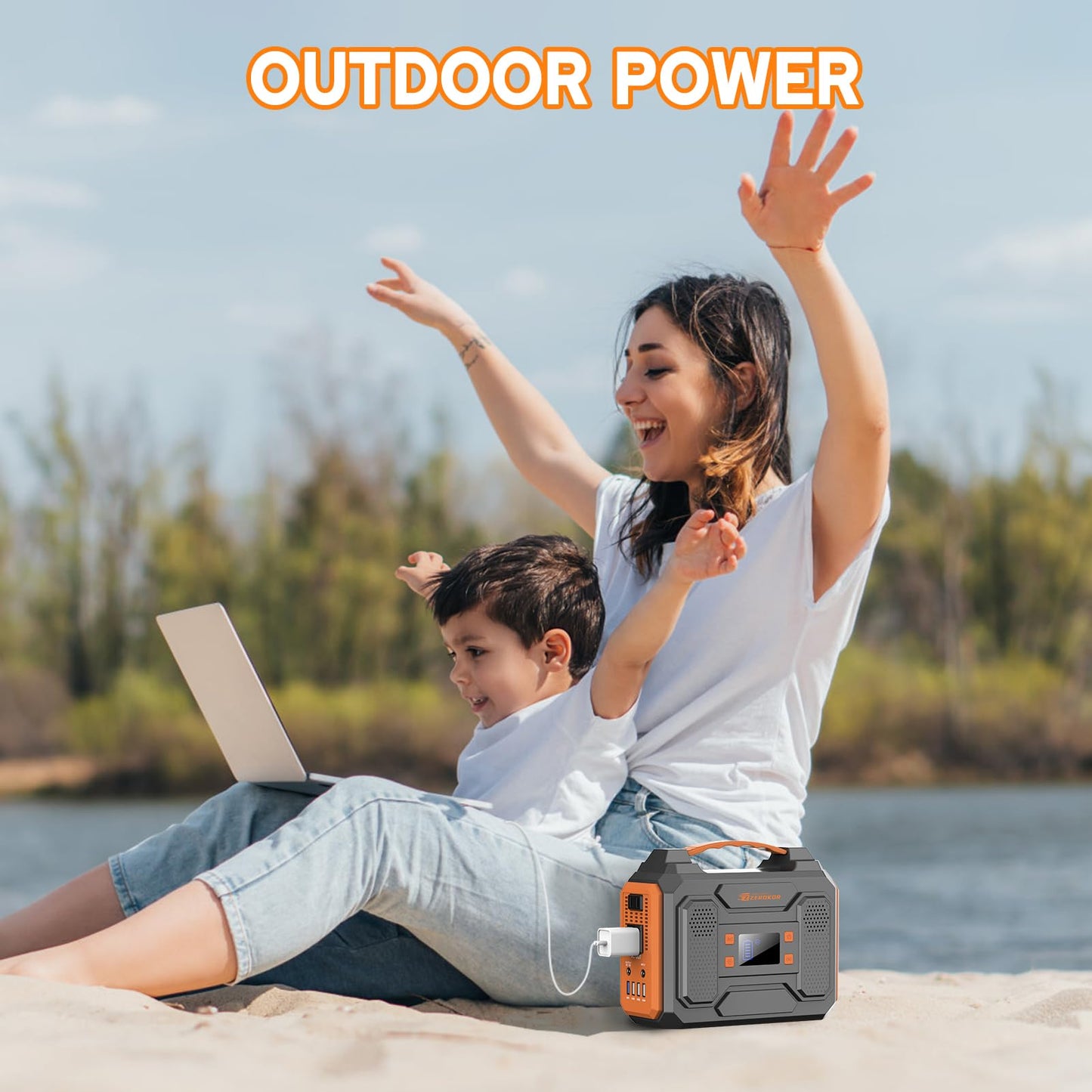 Portable Solar Generator, 300W Portable Power Station with Foldable 60W Solar Panel, 110V Pure Sine Wave 280Wh Lithium Battery Pack with USB DC AC Outlet for Home Use RV Van Outdoor Camping-Orange