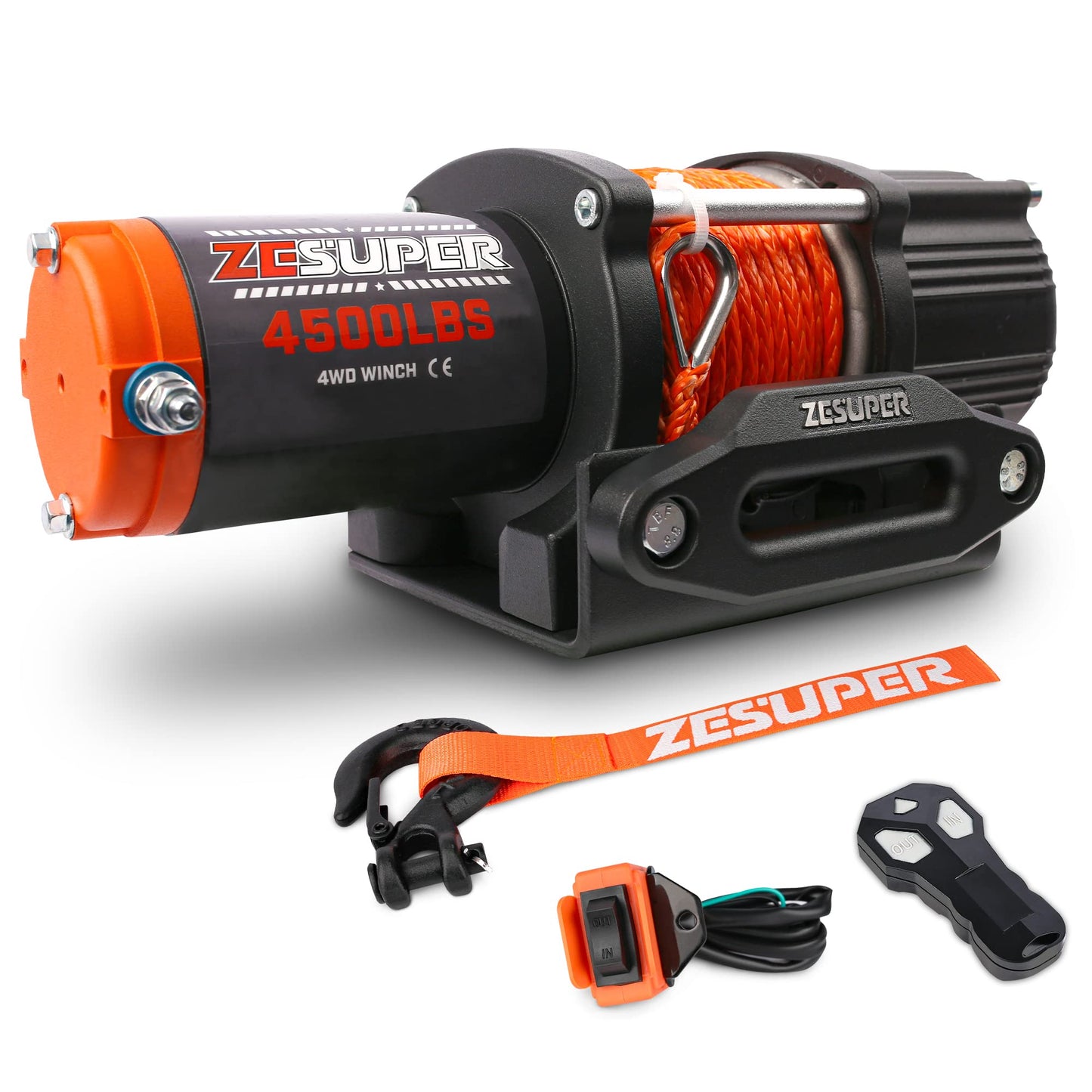 ZESUPER 3000 lb Electric Winch for ATV UTV Trailer Boat Synthetic Rope Winch 12V DC Off Road Towing Winches with Wireless Remote Mounting Bracket