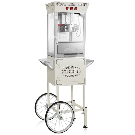 Olde Midway Movie Theater-Style Popcorn Machine Maker with Cart and 10-Ounce Kettle - Red, Vintage-Style Popper on Wheels