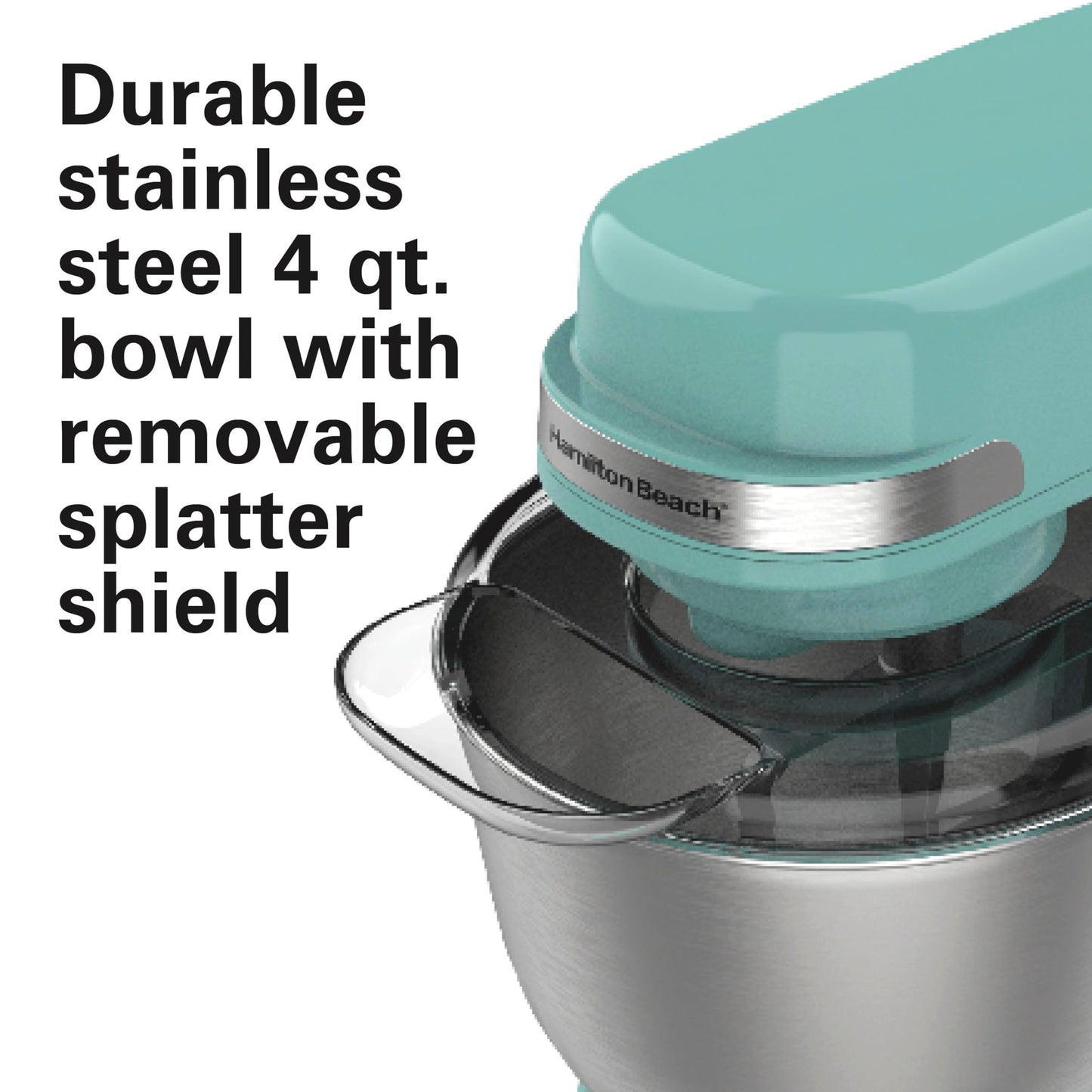 Hamilton Beach Electric Stand Mixer, 4 Quarts, Dough Hook, Flat Beater Attachments, Splash Guard 7 Speeds with Whisk, Black