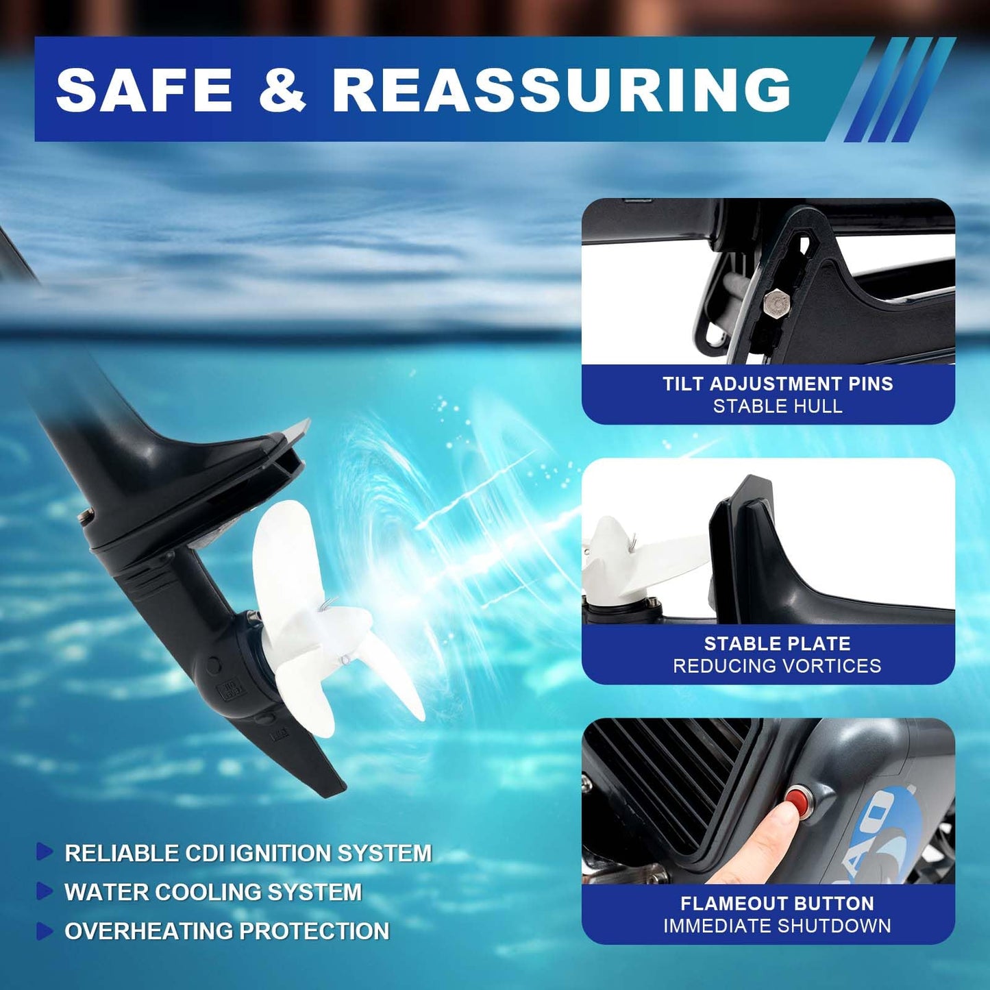 Outboard Motor Boat Engine, 2 Stroke Heavy Duty Fishing Boat Engine 3.5HP Gas Trolling Motor with Water Cooling CDI System for Rubber Boats, Inflatable Boats, Sailboats