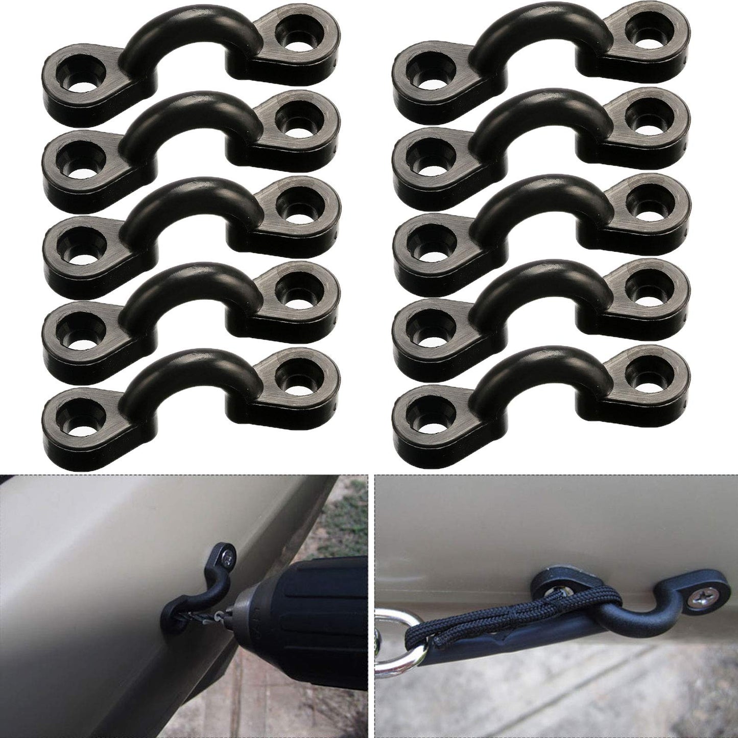 Kayak Pad Eye Kit, 10PCS Nylon Bungee Deck Loops Tie Down Pad Eye with 20 Screws for Boat Kayak Deck Rigging Kit