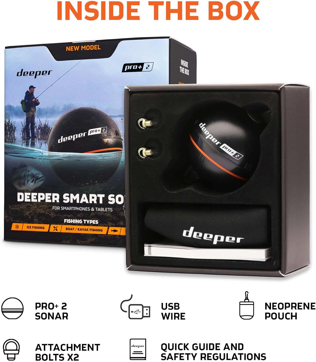 Deeper PRO+ 2 Sonar Fish Finder - Portable Fish Finder and Depth Finder for Kayaks, Boats and Ice Fishing with GPS Enabled | Castable Deeper Fish Finder with Free User Friendly App