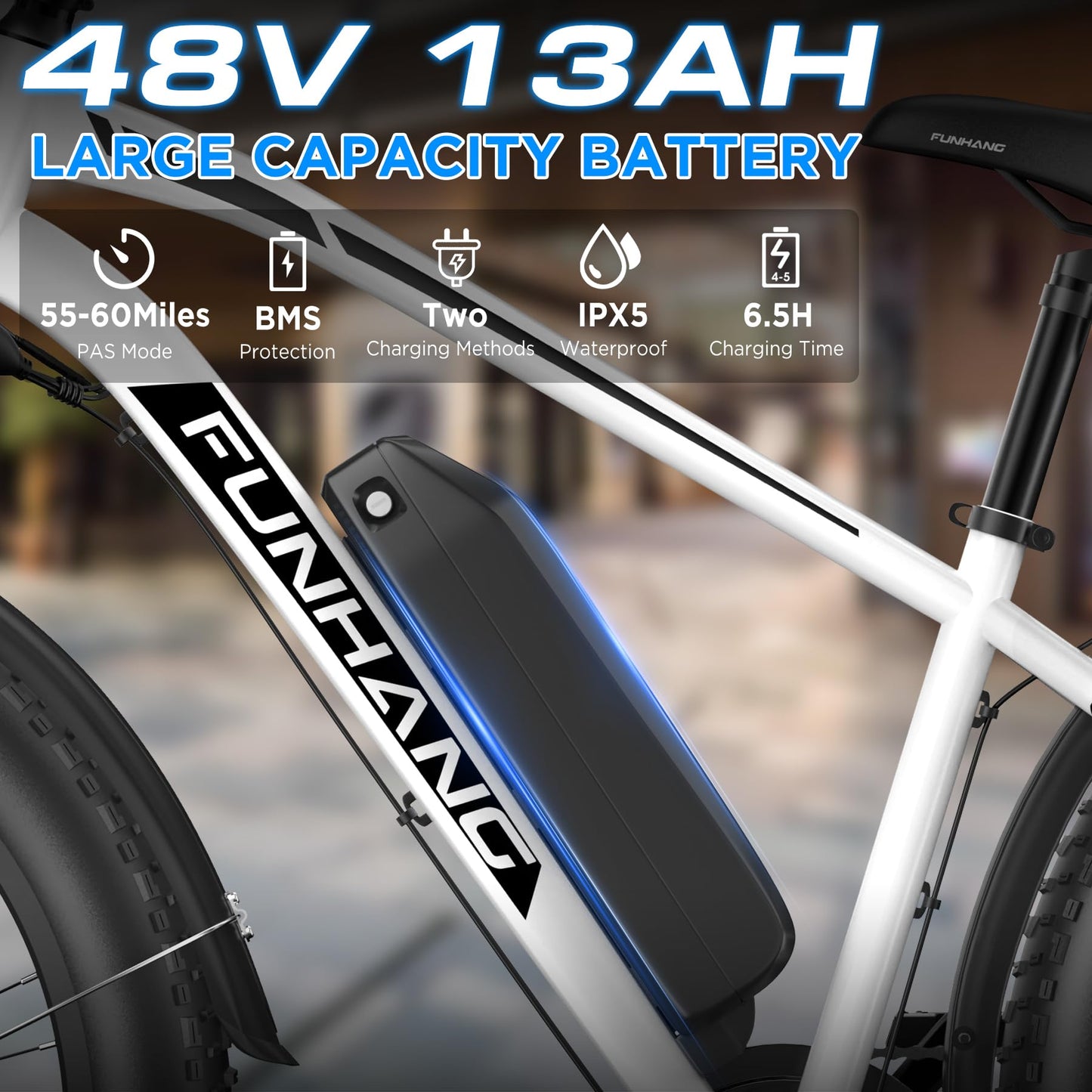 Electric Bike for Adults, 1000W Peak Ebike, 25MPH 60Miles Electric Mountain Bike, 26" Fat Tire Electric Bicycle with 48V 13AH Battery, Rear Rack, Turn Signal, Lockable Suspension Fork,7 Speed