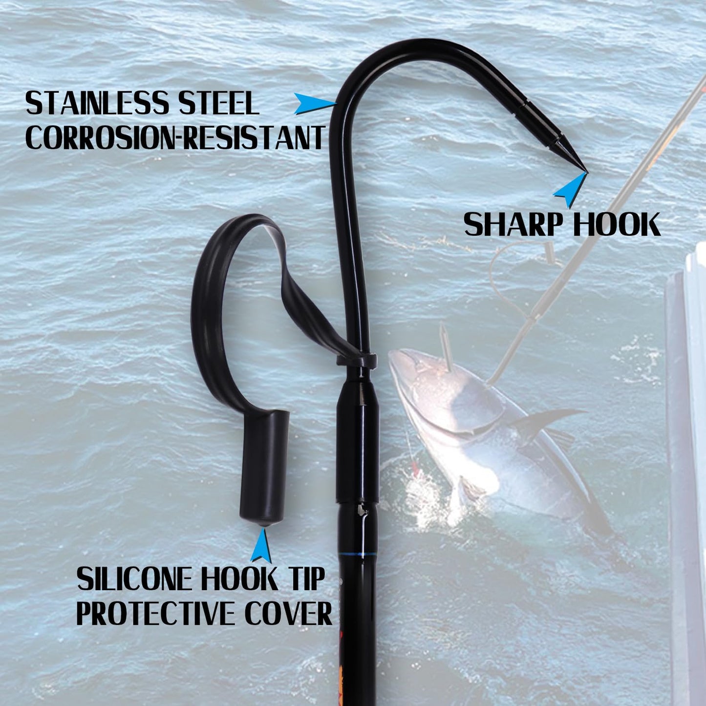 Fiblink Fishing Gaff Portable Fish Gaff with Stainless Steel Fishing Hook,Non-Slip Grip Handle and Fiberglass Shaft for Saltwater Offshore 3'/5'/6'/6'6"