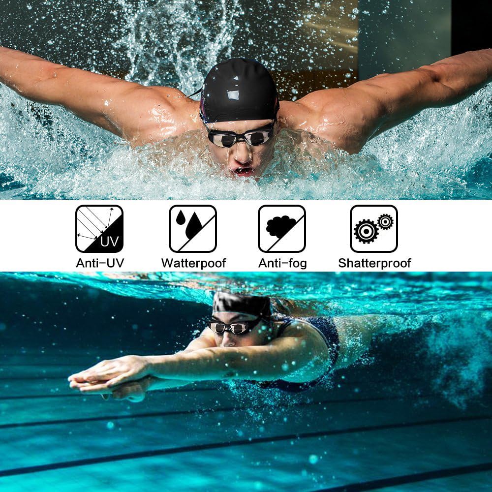 Hurdilen Swim Goggles Swimming Goggles No Leaking with Nose Clip, Earplugs, Swim Cap and Case for Men Women