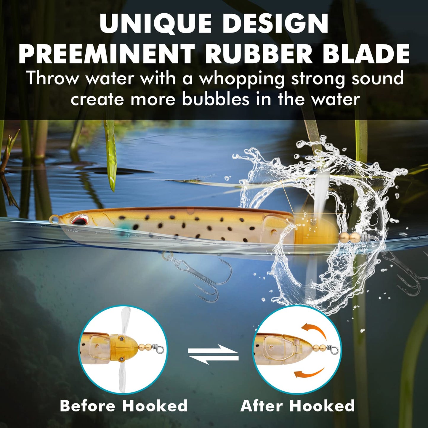 TRUSCEND PoPobait Plopper with BKK Hooks, Top Water Fishing Lures for Bass Walleye Pike Catfish Musky Perch, Floating Lure for Freshwater or Saltwater, Amazing Teasers Fishing Gifts for Family Fishing
