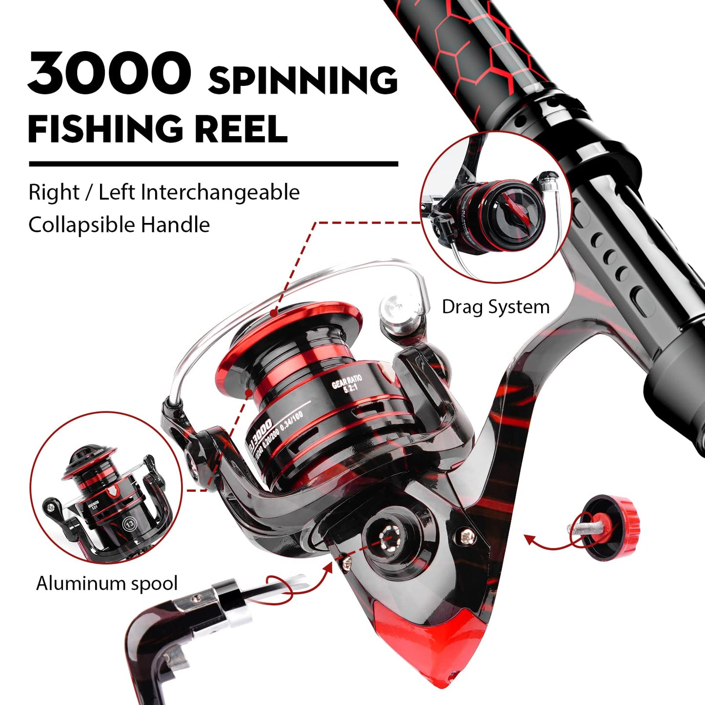 Fishing Rod and Reel Combos, Unique Design with X-Warping Painting, Carbon Fiber Telescopic Fishing Rod with Reel Combo Kit with Tackle Box, Best Gift for Fishing Beginner and Angler