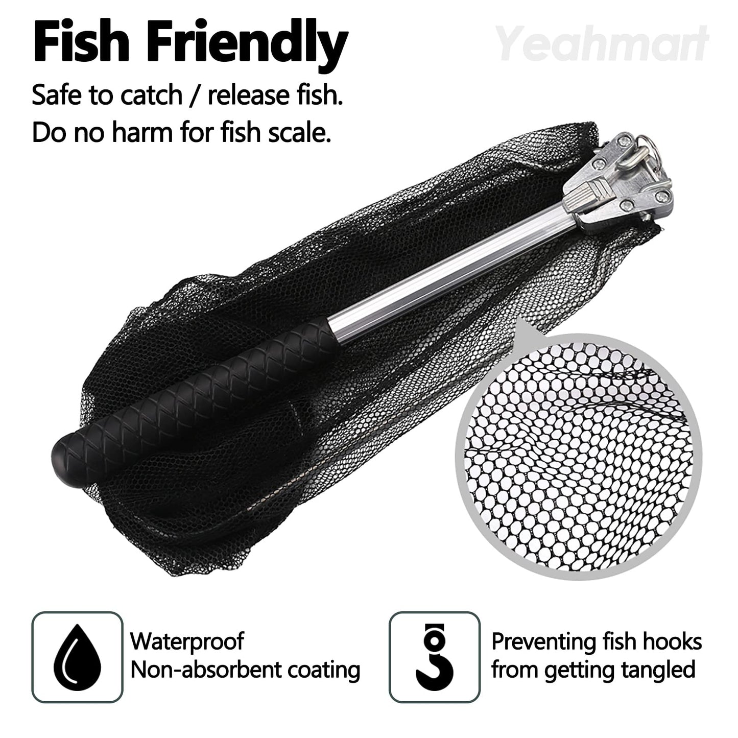 Yeahmart Fishing Net Minnow Nets with Aluminum Collapsible Telescopic Fishing Pole Handle and Nylon Mesh, Small Fishing Landing Net for Saltwater Freshwater, Kids, Men, Women, Extends to 21-75 inch