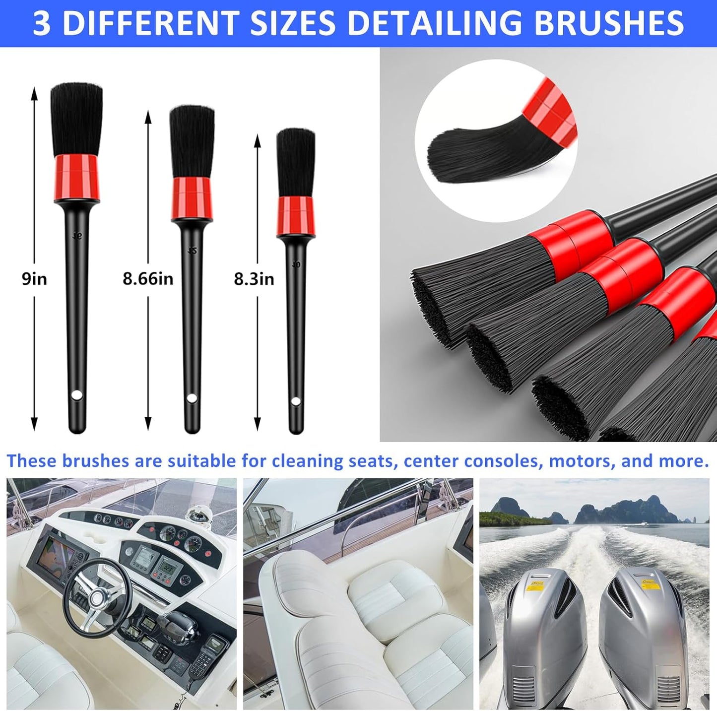 AUTODECO 12Pcs Boat Wash Cleaning Kit with Collapsible Bucket Wash Sponge Mitt Microfiber Towel Squeegee Scrub Pads Brushes Complete Interior Exterior Cleaning Set for Boat
