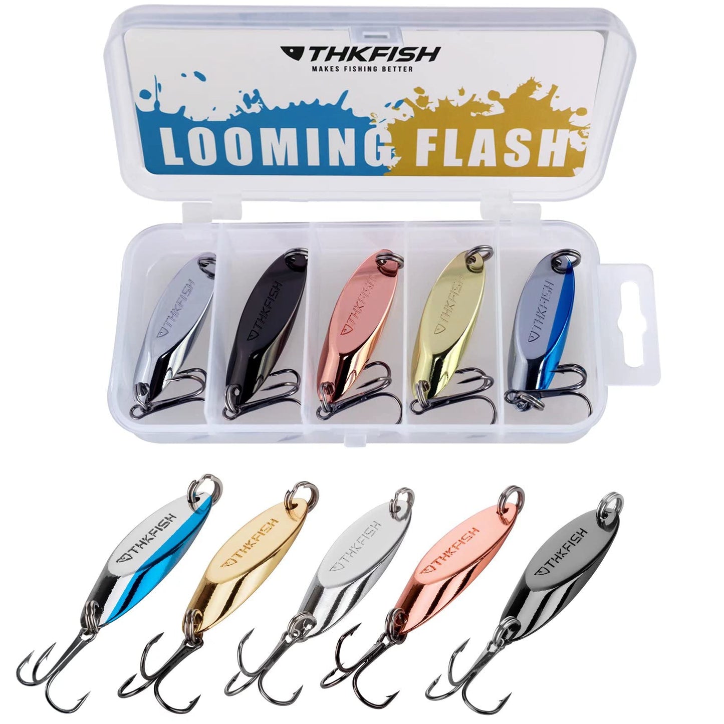 THKFISH Fishing Lures Trout Lures Fishing Spoons Lures for Trout Pike Bass Crappie Walleye 1/8oz 1/5oz 1/4oz 3/8oz 1/2oz 3/4oz 5pcs