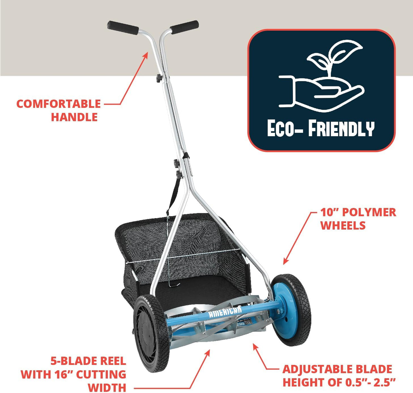 American Lawn Mower Company 1204-14 14-Inch 4-Blade Push Reel Lawn Mower, Red