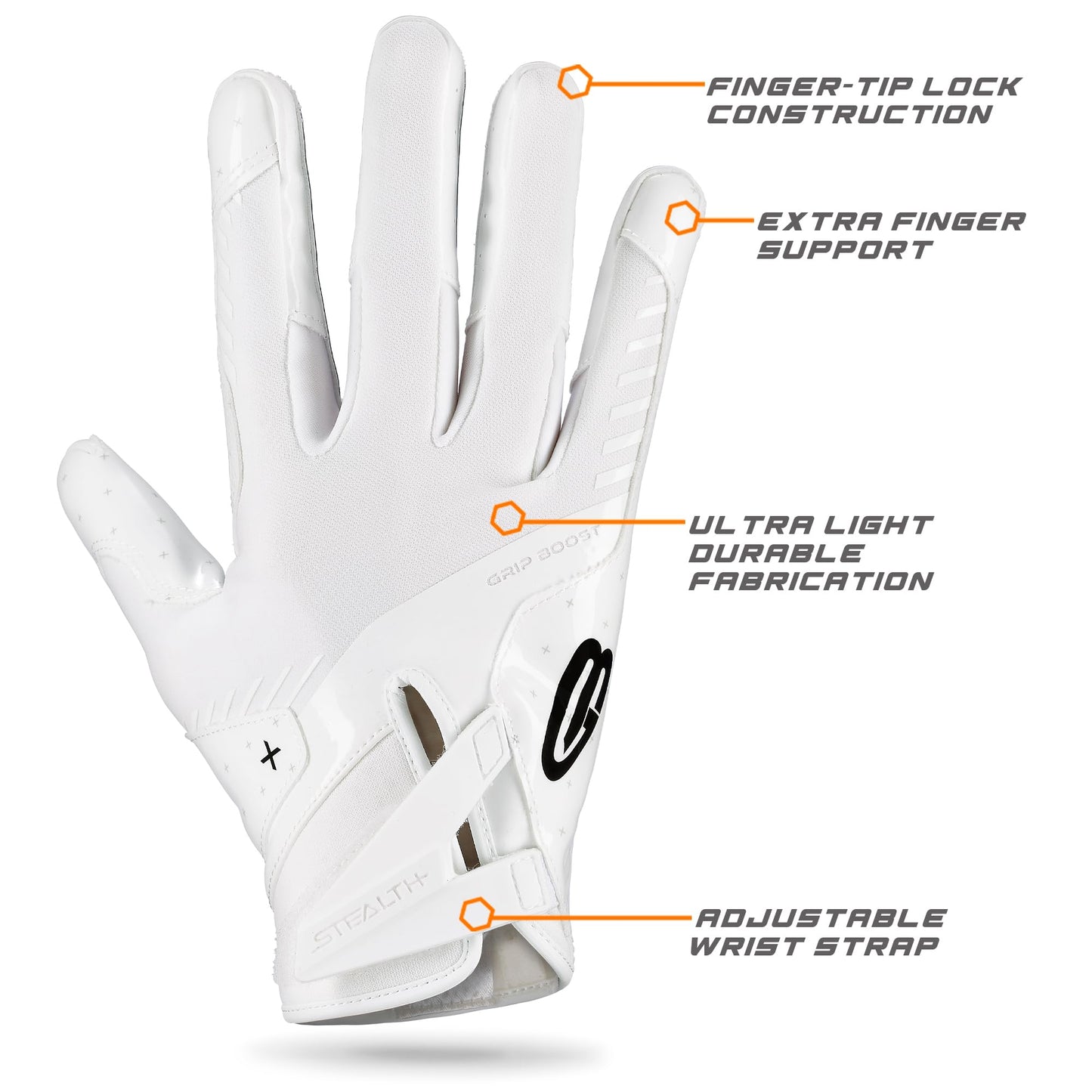 Grip Boost Football Gloves - Peace Stealth 6.0 Boost Plus Sticky Technology - Adult and Youth Football Gloves for Wide Receiver - Men's and Boys Sizes (White/Black, Youth Medium)