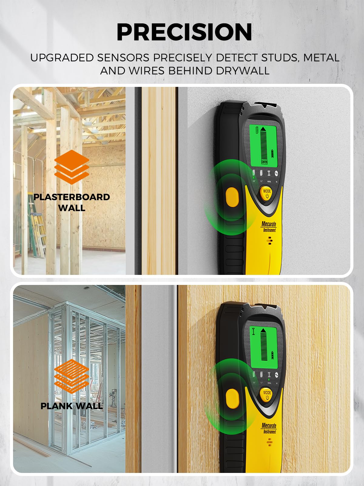 Mecurate Stud Finder Wall Scanner Sensor - 5 in 1 Electronic Stud with LCD Display & Audio Alarm for Wood AC Live Wire Metal Studs Detection Joist Pipe