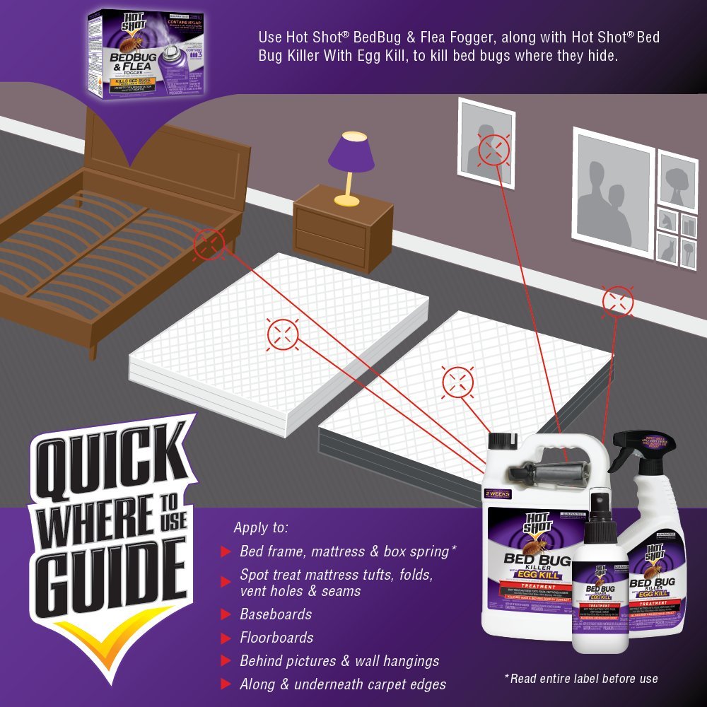 Hot Shot Bed Bug & Flea Fogger Pack 3-Pack, Kills Bed Bugs and Fleas Indoors, Get Rid of Fleas In House, Inhibits Reinfestation Up to 7 Months