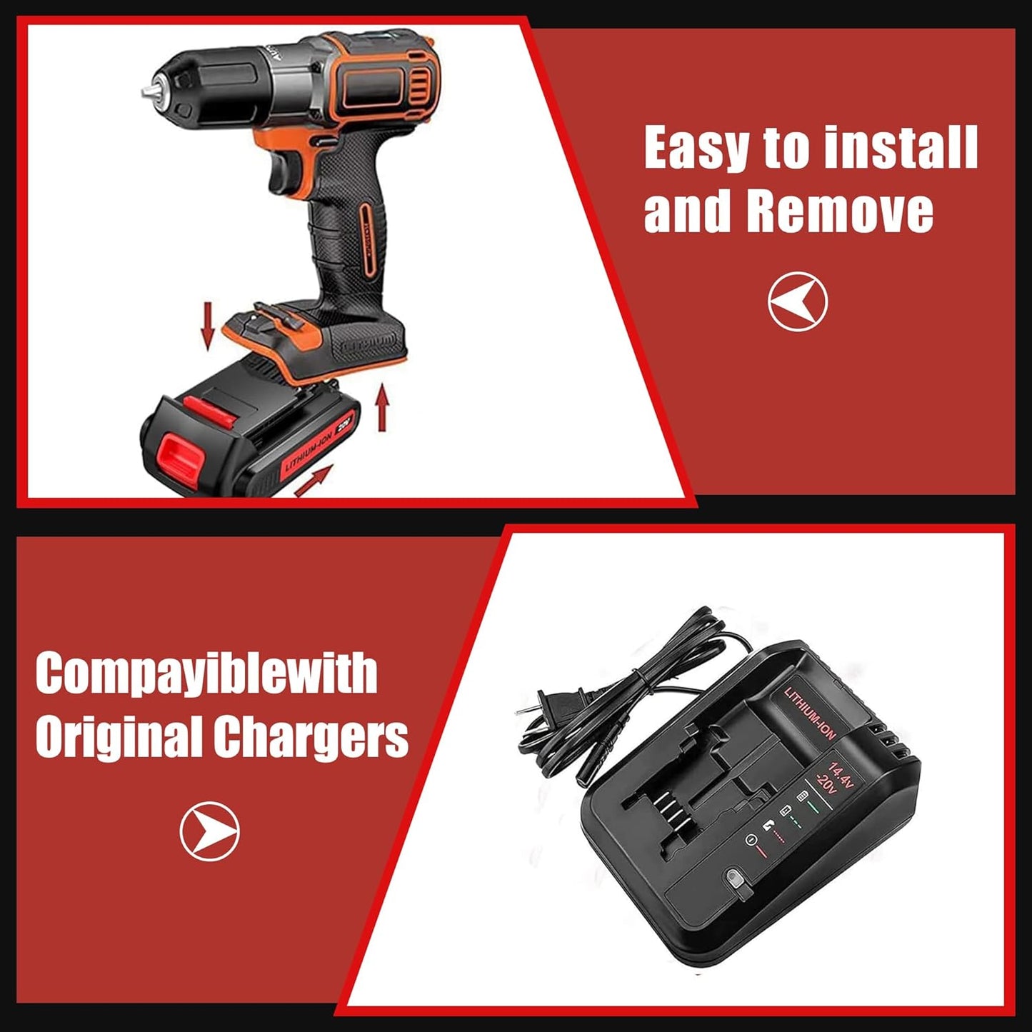 Upgraded 2Pack 20v Max 4000mAh Replacement for Black and Decker 20V Battery Lithium MAX Compatible with Black Decker 20 Volt Battery LBXR20 LB20 LBX20 LBX4020 LBXR2040 LST220 Cordless Power Tools