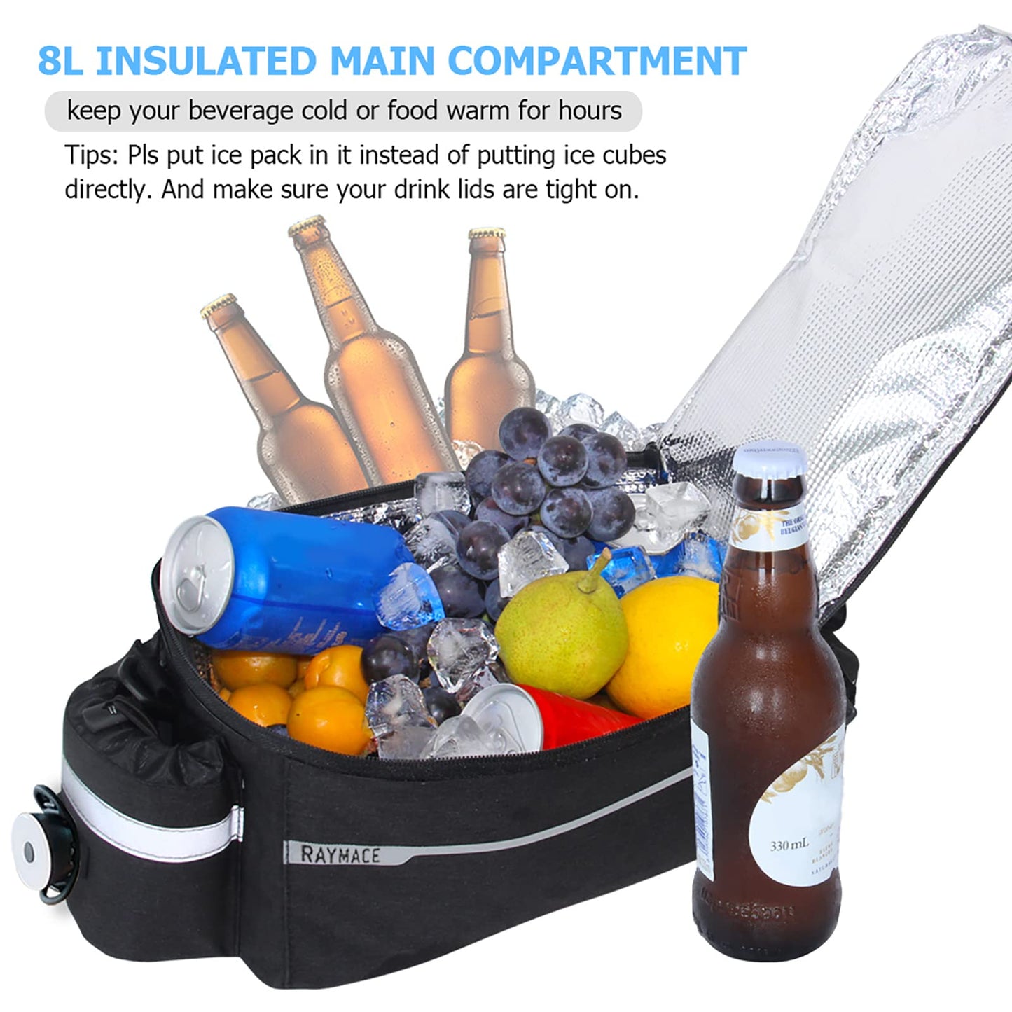 RAYMACE Bike Rear Rack Bag with Tail Light, Bike Truck Cooler Bag for Warm or Cold Items