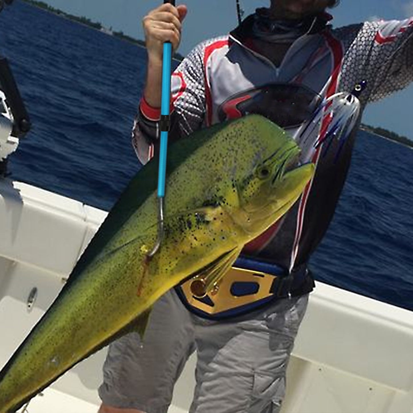 SANLIKE Telescopic Fish Gaff with Stainless Sea Fishing Spear Hook Tackle, Soft Handle Aluminium Alloy Pole for Saltwater Offshore Ice Tool