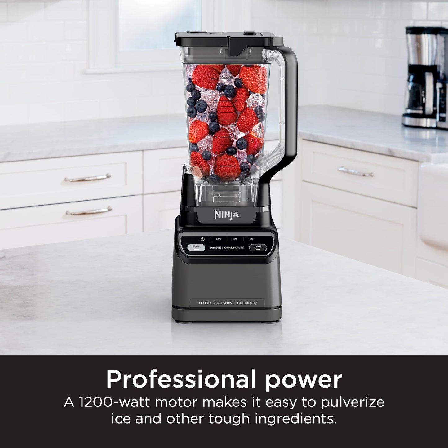 Ninja Professional Blender 1000W, Total Crushing Technology for Smoothies, Ice Crushing & Frozen Fruit, Full-Size Countertop Blender, 72-oz. Pitcher, Black & Grey, BL610