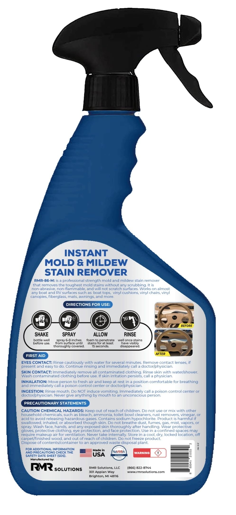 RMR-86M Marine Mildew-Stain Remover, Instantly Removes Mold Stains and Mildew Stains, Sodium Hypochlorite Formula, Less Abrasive, Easy to Use