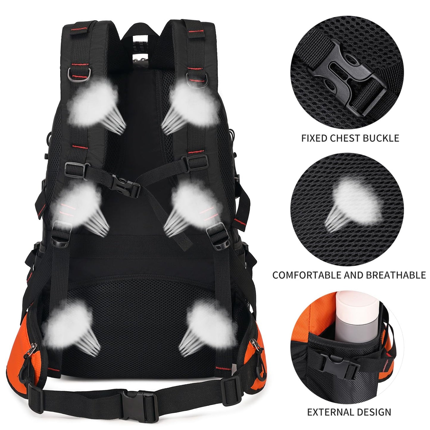 Nerlion 40L Hiking Backpack Travel Backpack for Men Women Camping Waterproof Outdoor Hiking Daypack Lightweight Backpack (Orange)