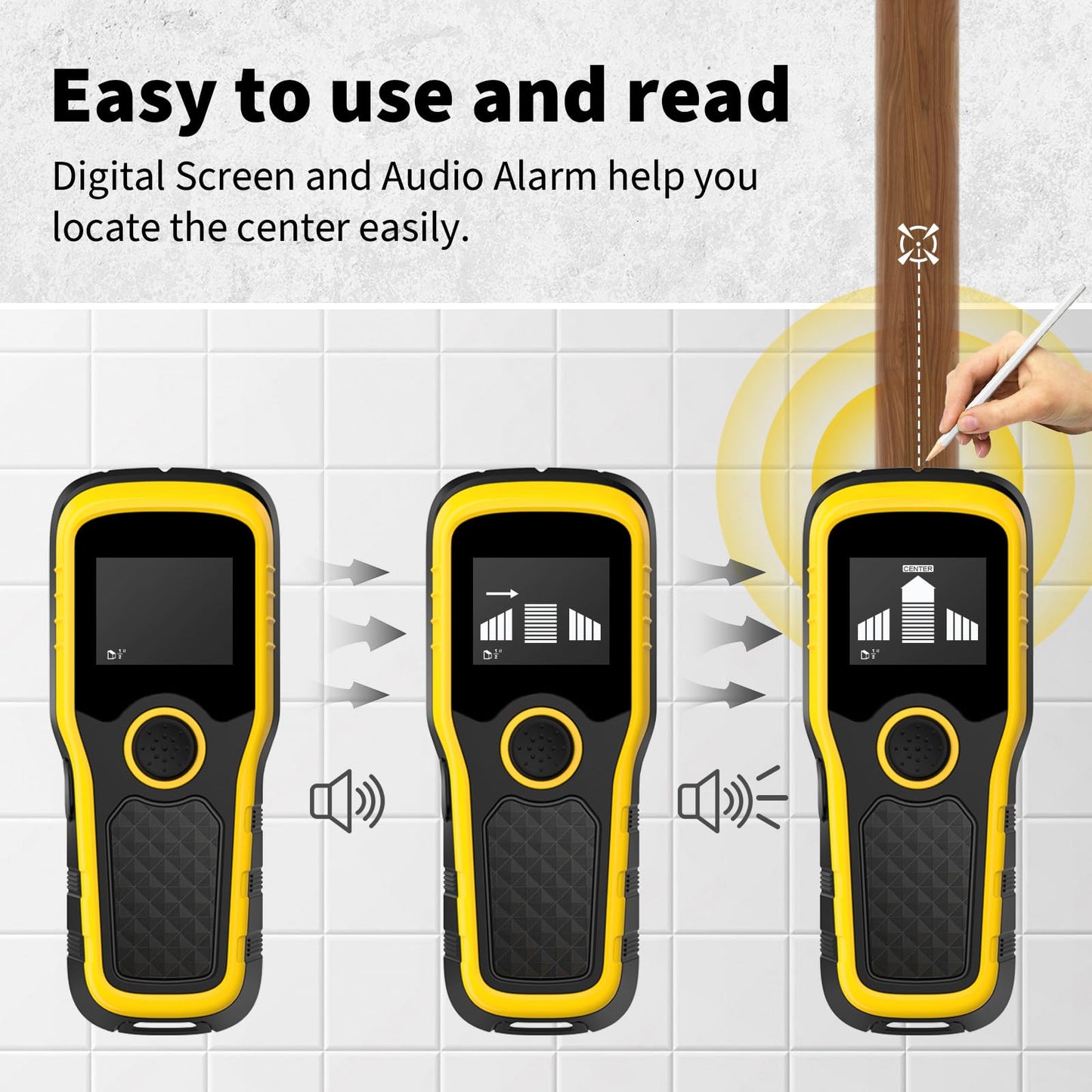 Stud Finder Wall Scanner, Advanced 5-in-1 Detector for Wood, Metal, Joists, Pipes, and AC Wires, New version Intelligent Chip, High-Definition LCD Display Screen & Audible Alarm (Light-Yellow)