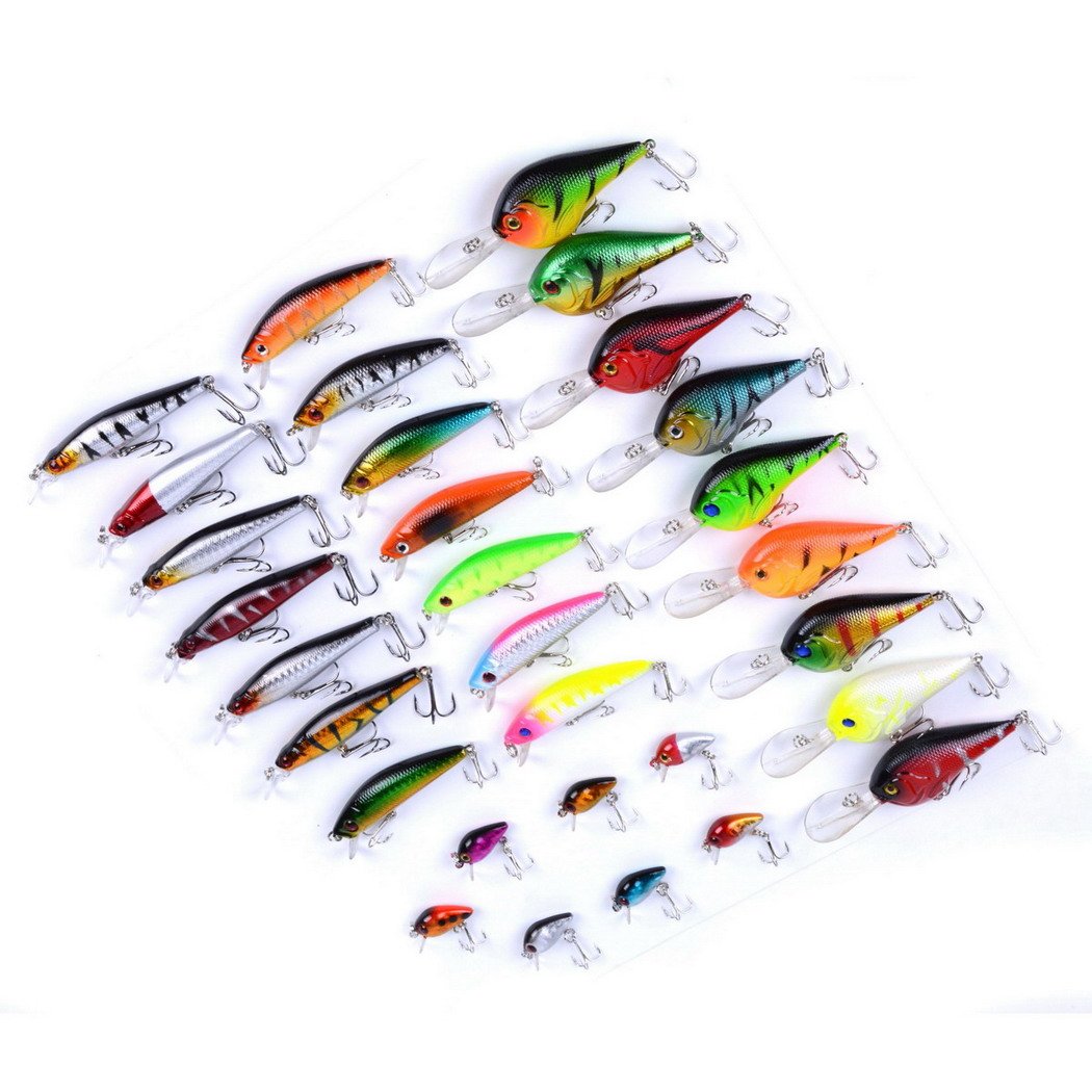 Fishing Lures Kit Mixed Including Minnow Popper Crank Baits with Hooks for Saltwater Freshwater Trout Bass Salmon Fishing