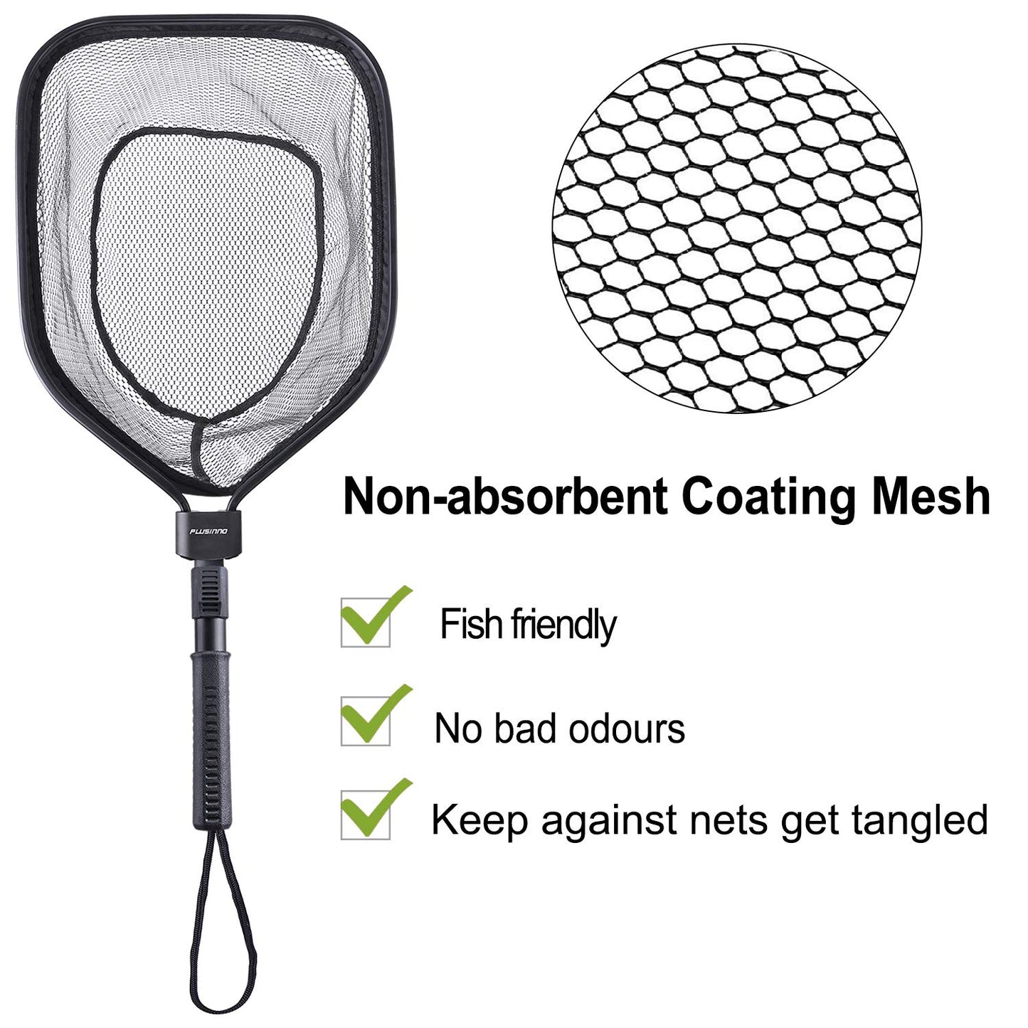 PLUSINNO Fly Fishing Net, Bass Trout Landing Net, Folding Fishing Nets Fresh Water, Safe Fish Catching or Releasing