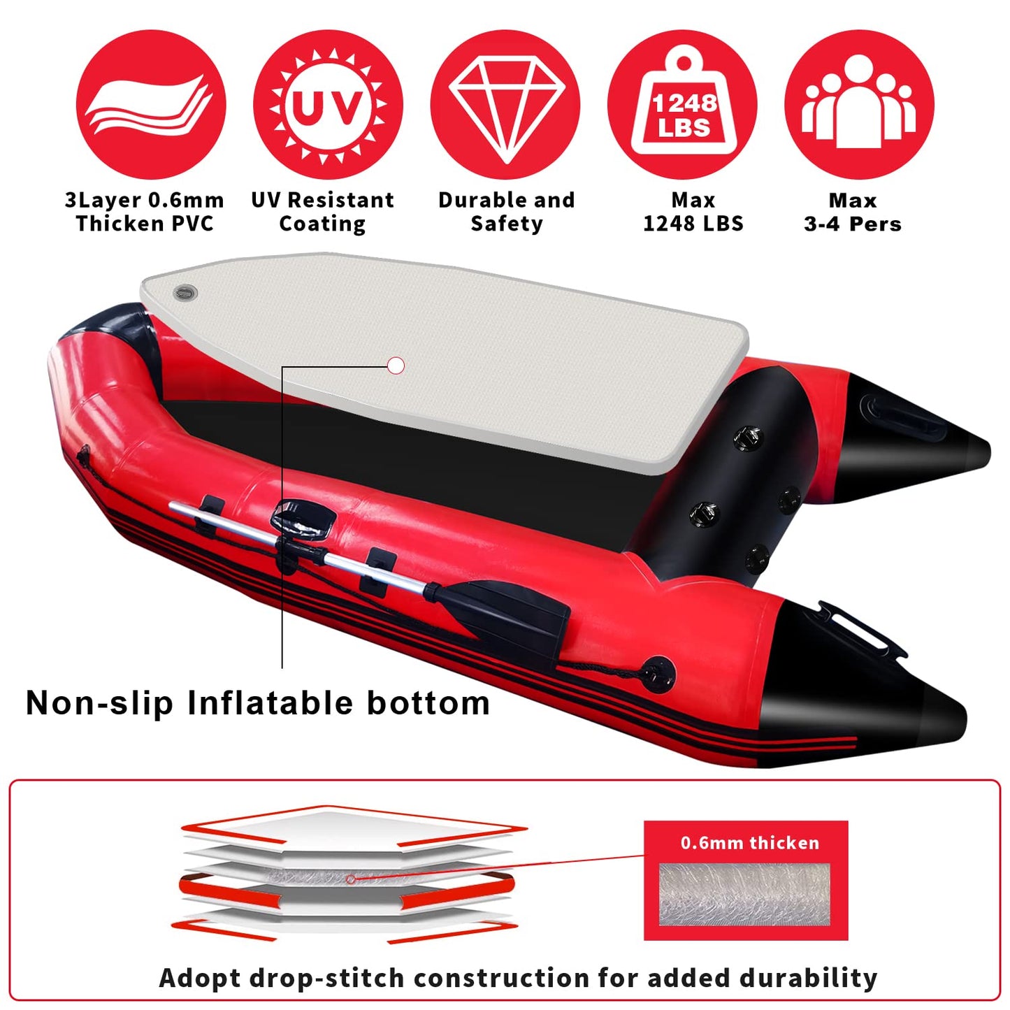 10 ft Dinghy Boats, 3 Person Inflatable Fishing Kayak Raft Sport Boat for Adults with Paddles Air Pump Carry Bag