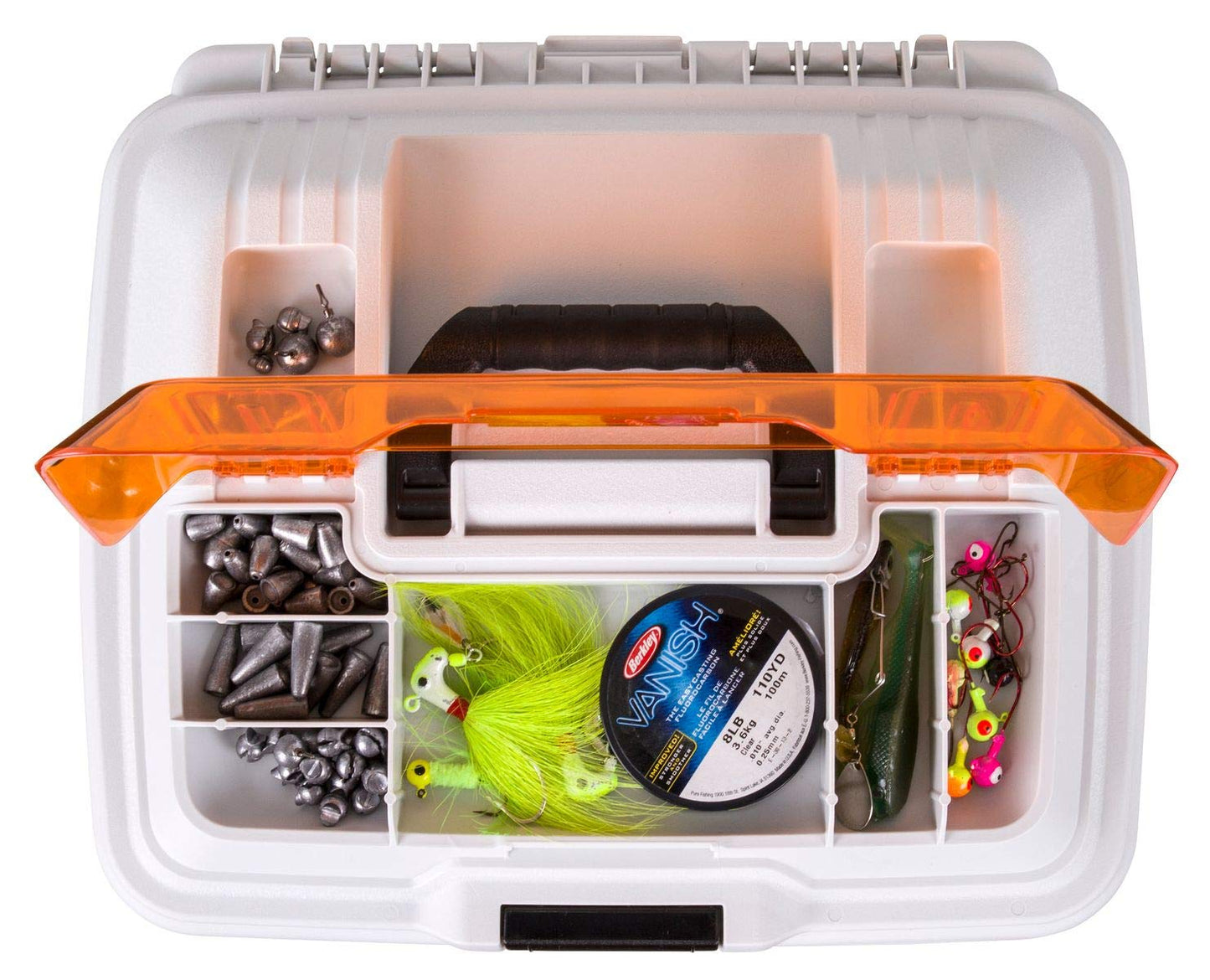 Flambeau Outdoors T4P Pro Multiloader Tackle Box - Portable Fishing Lure Organizer Station With Zerust Anti-RustTechnology, Includes 5 Removable Tuff Tainer Tackle Boxes, White/Orange