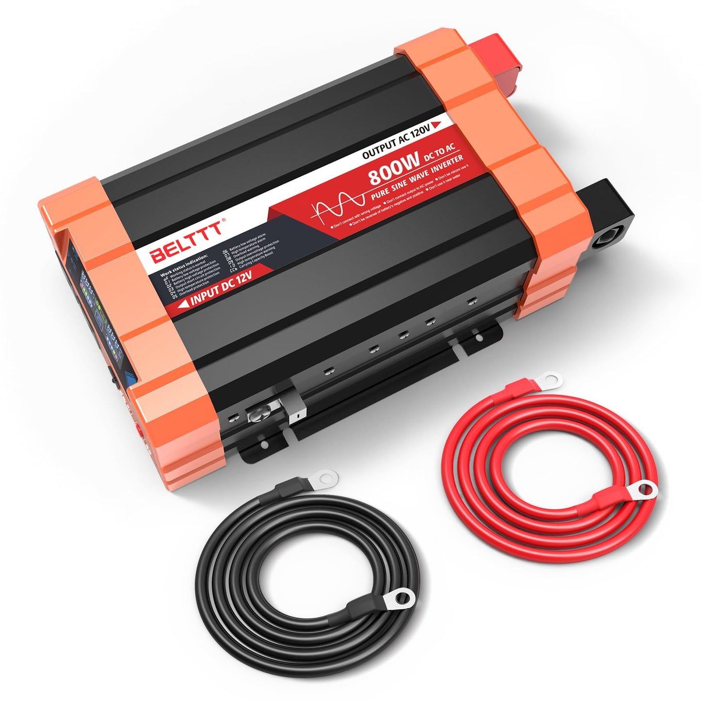 BELTTT 1000Watt Pure Sine Wave Inverter 12V DC to 120V AC for RV, Truck, Off-Grid Solar Car Power Inverter 12V to 110V Converter with Dual AC Socket and 5V 2.1A USB, Intelligent LCD, 2000W Peak