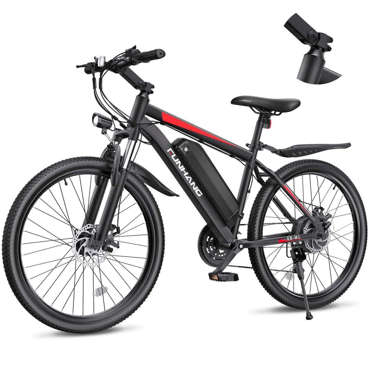 Electric Bike for Adults, 26'' 1000W Peak Ebike, Up to 50 Miles 21.7MPH Electric Mountain Bike with 48V 374.4WH Removable Battery, Adjustable Stem, Fenders, Lockable Suspension Fork, 21-Speed