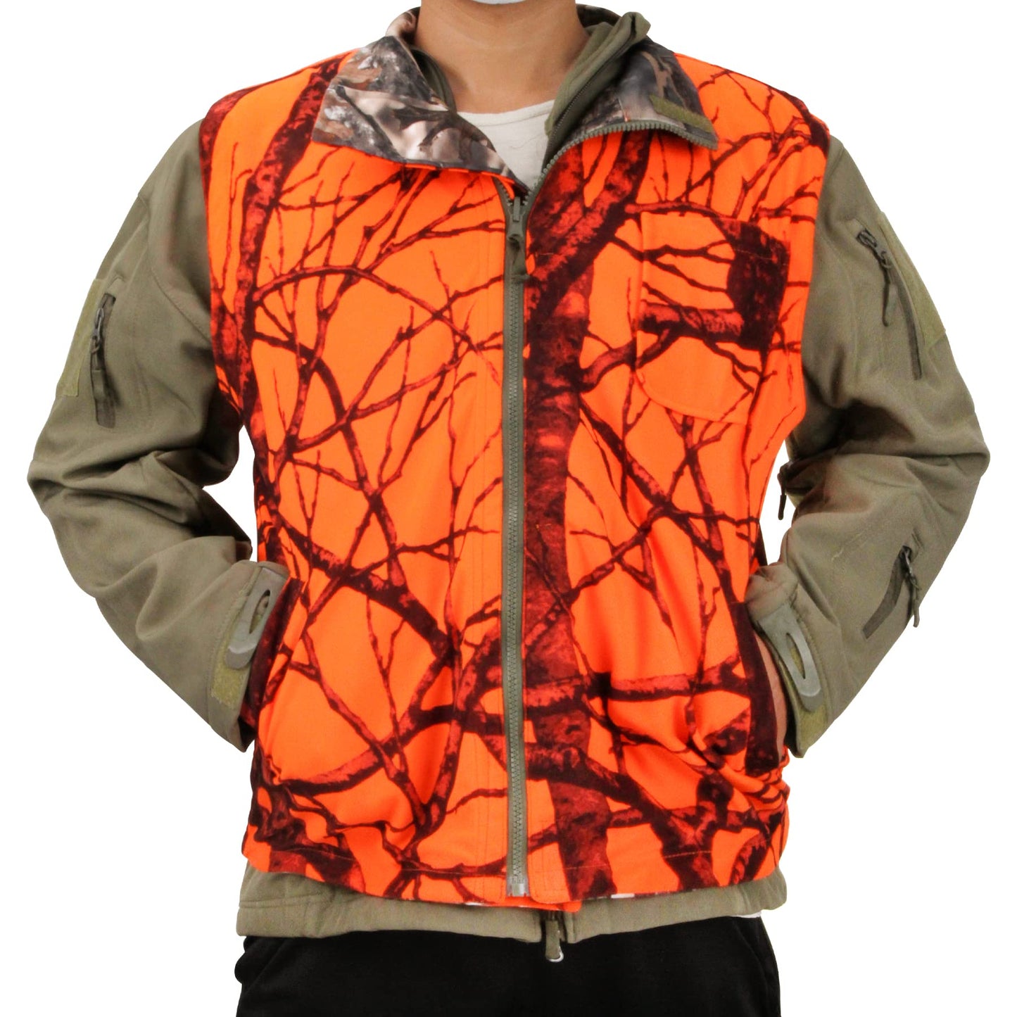 GUGULUZA Camo and Orange Hunting Reversible Vest, Game Vest Jacket for Hunting Camping (M-4XL)