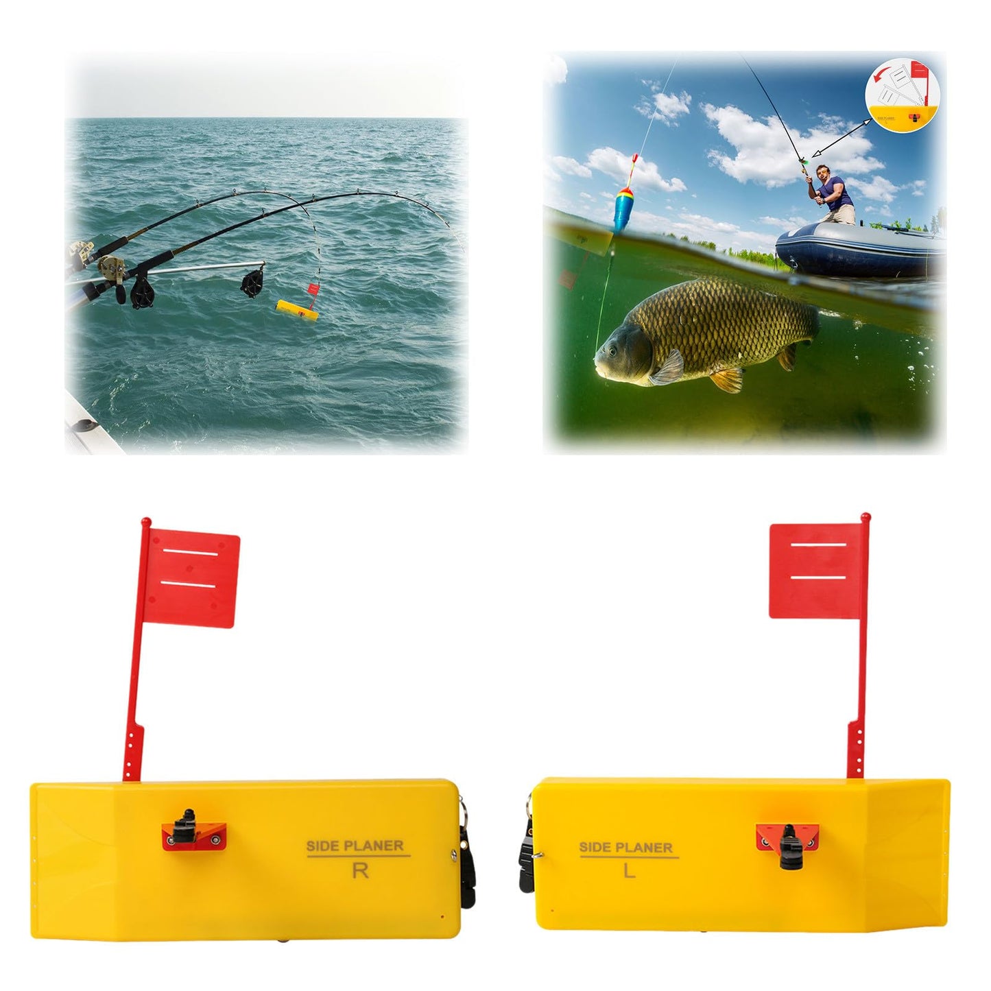 2 Pack Planer Board for Fishing, Fishing Tool Fishing in Line Side Clip Medium Side Planer Board Quick Grip Snap Release for Trolling Boat Fishing Towing, Inshore Offshore Trolling Dragging