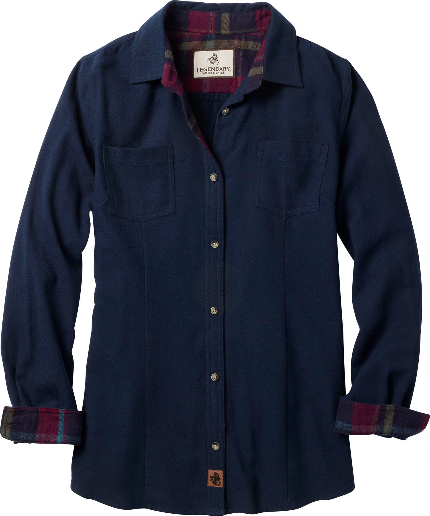 Legendary Whitetails Womens Cottage Escape Flannel Long Sleeve Plaid and Solid Color Clothes, Fitted Button Down