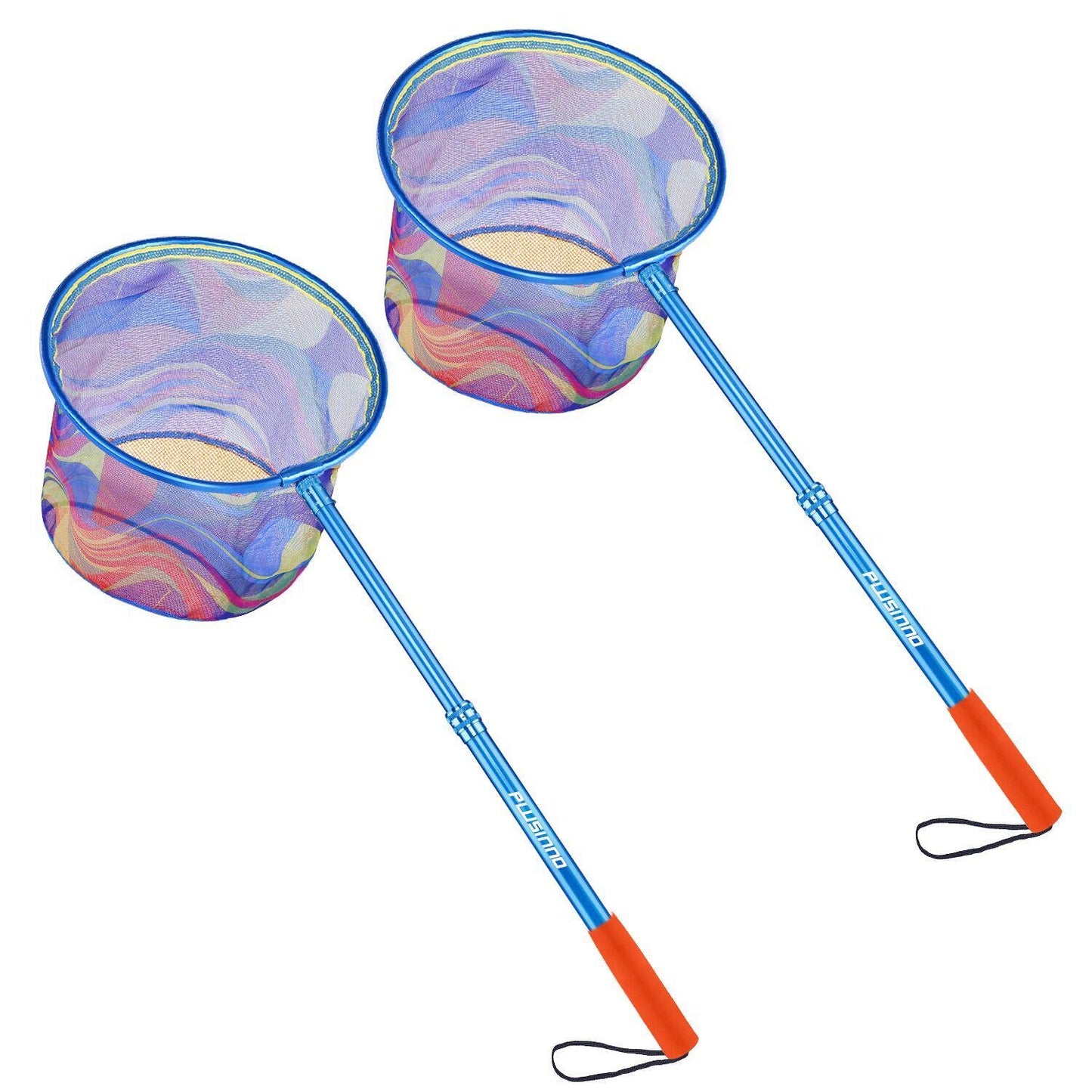 PLUSINNO Kids Fishing Net, Telescopic Lightweight Landing Net with Aluminum Pole Handle and Nylon Mesh, Catch and Release Butterfly Net for Kids Youth Outdoor