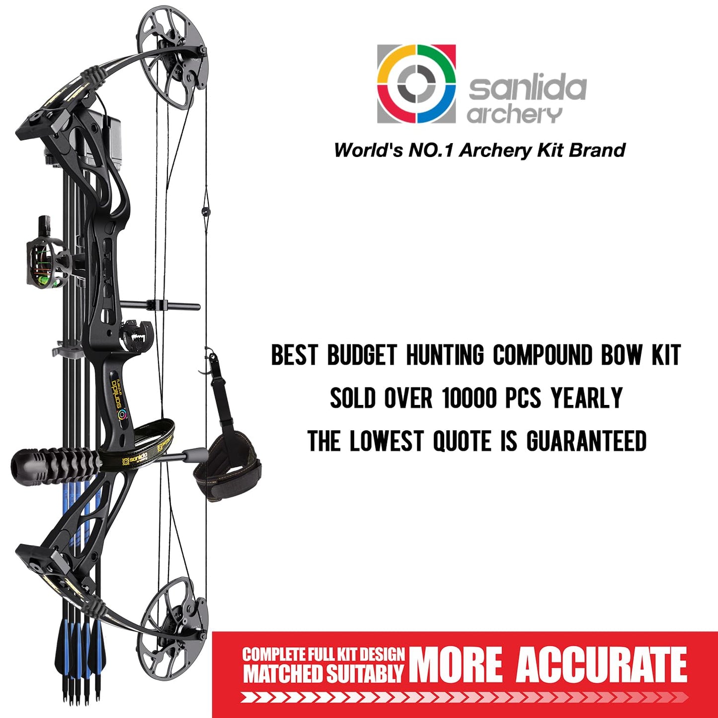 Sanlida Archery Dragon X8 RTH Compound Bow Package for Adults and Teens,18”-31” Draw Length,0-70 Lbs Draw Weight,up to IBO 310 fps,No Bow Press Needed,Limbs Made in USA,Limited Life-time Warranty
