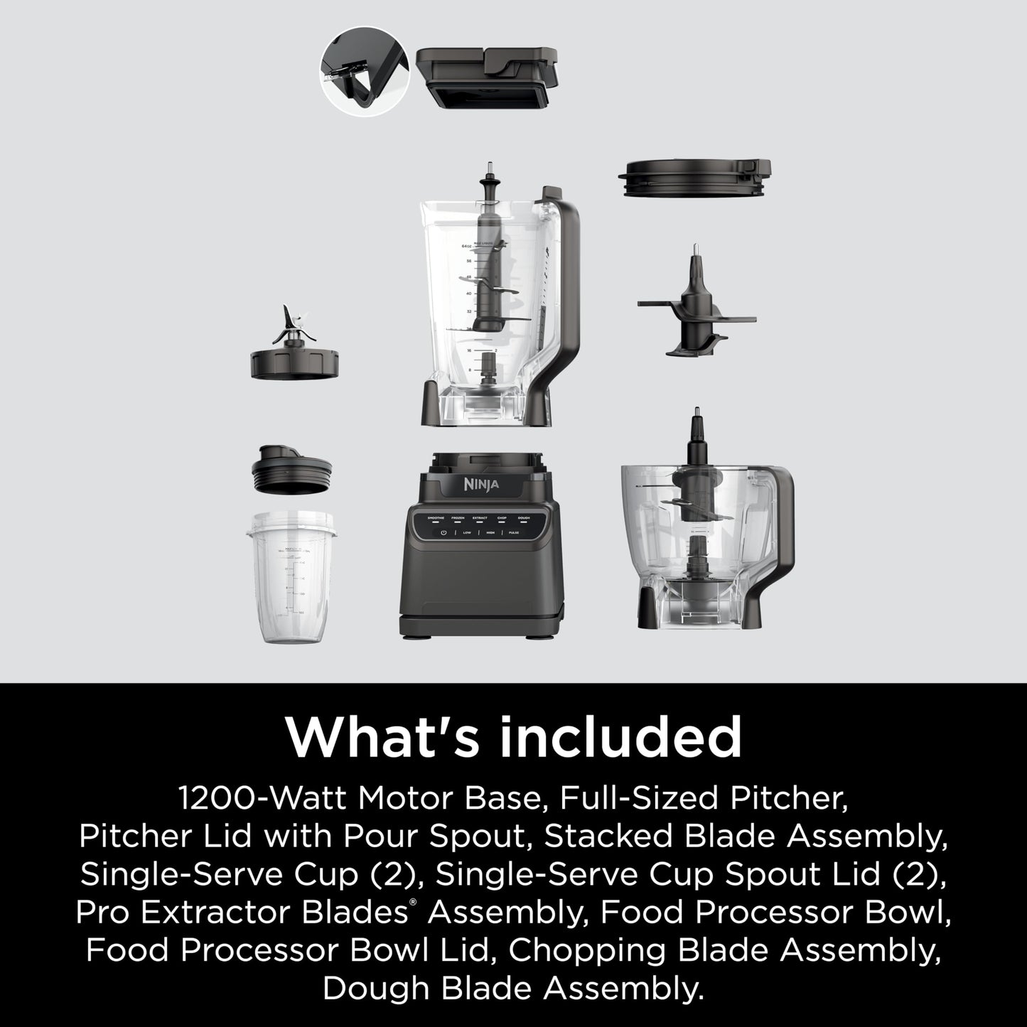 Ninja Blender, Mega Kitchen System, 1500W, 4 Functions for Smoothies, Processing, Dough, Drinks & More, with 72 Blender Pitcher, 64 Processor Bowl, 2 Nutri Cups + Lids, Black, BL770